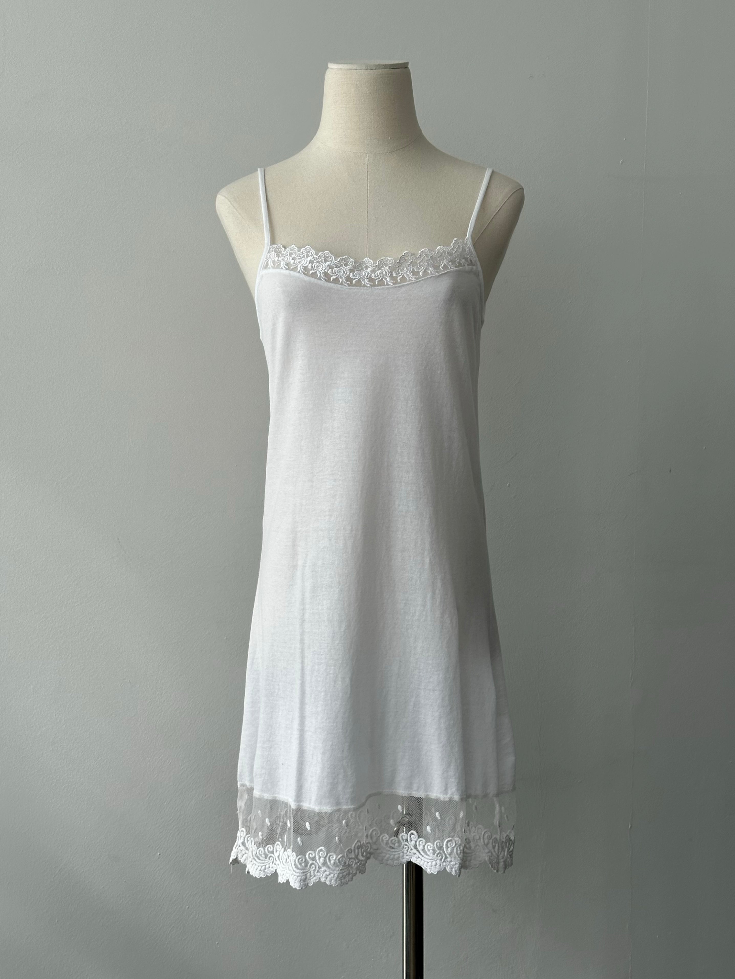 Italian Vintage 1990s Cotton Lace Slip Dress - S-M