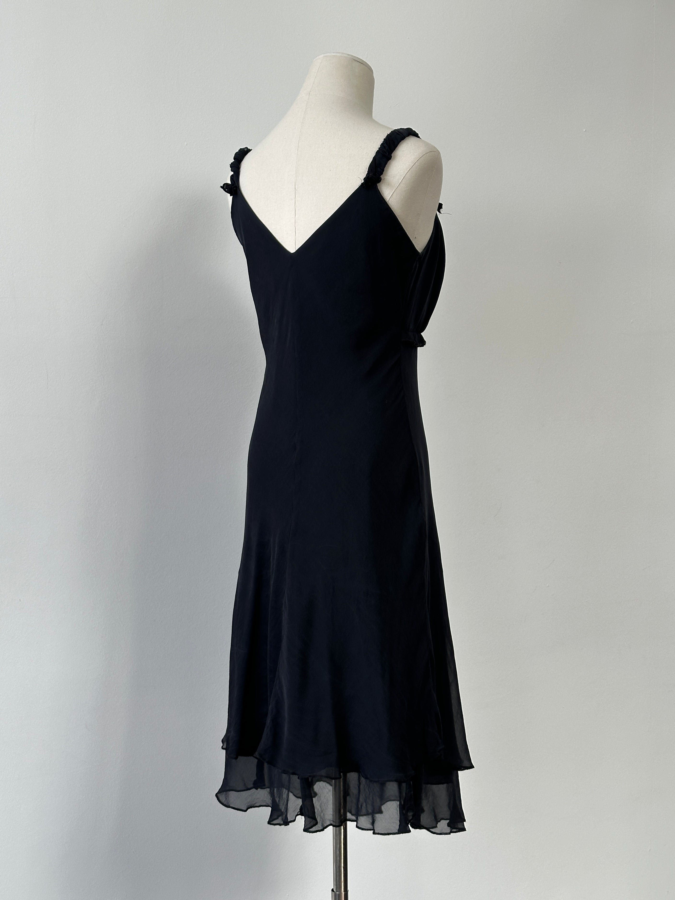Vintage 2000s Pure Silk V Neck Layered Midi Dress - M