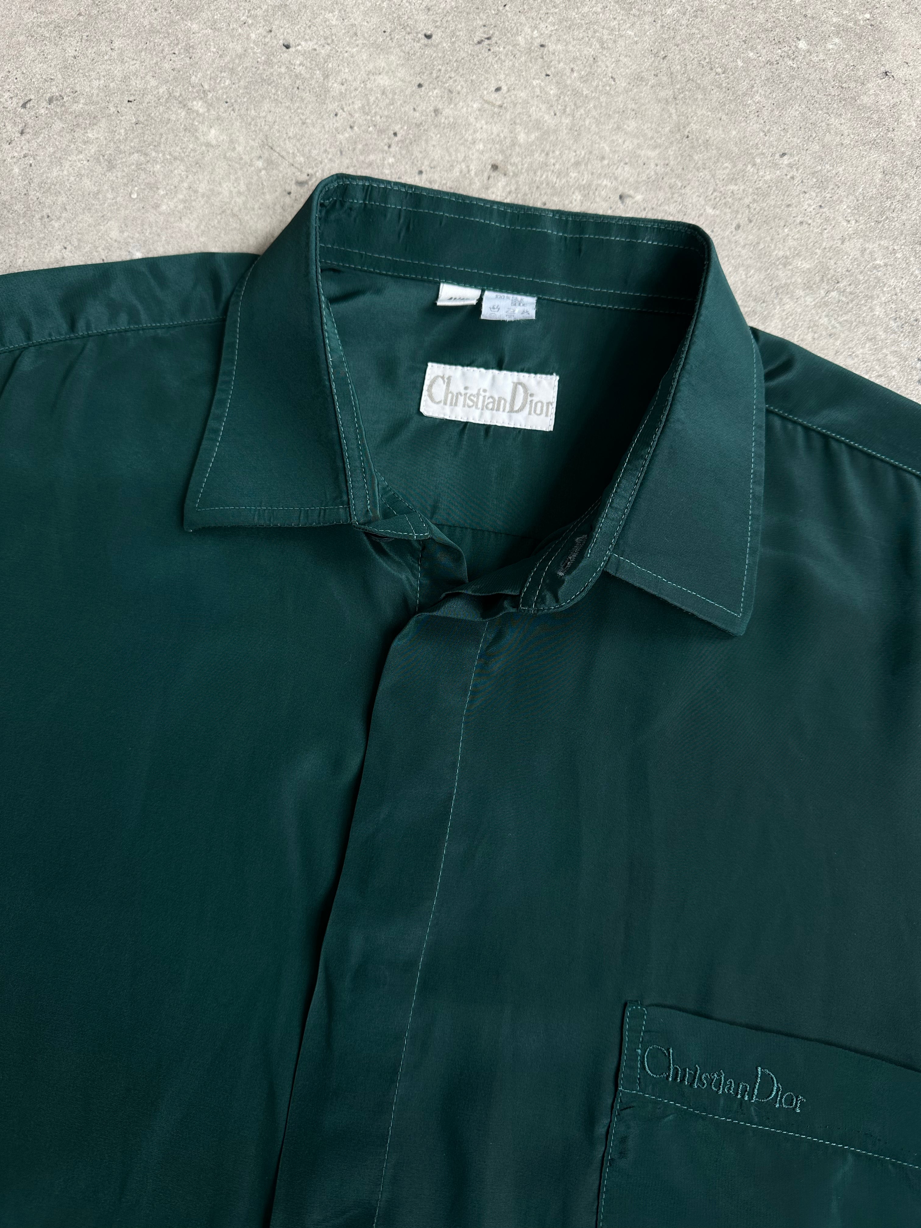 Christian Dior 1990s Pure Silk Short Sleeve Logo Shirt - XL