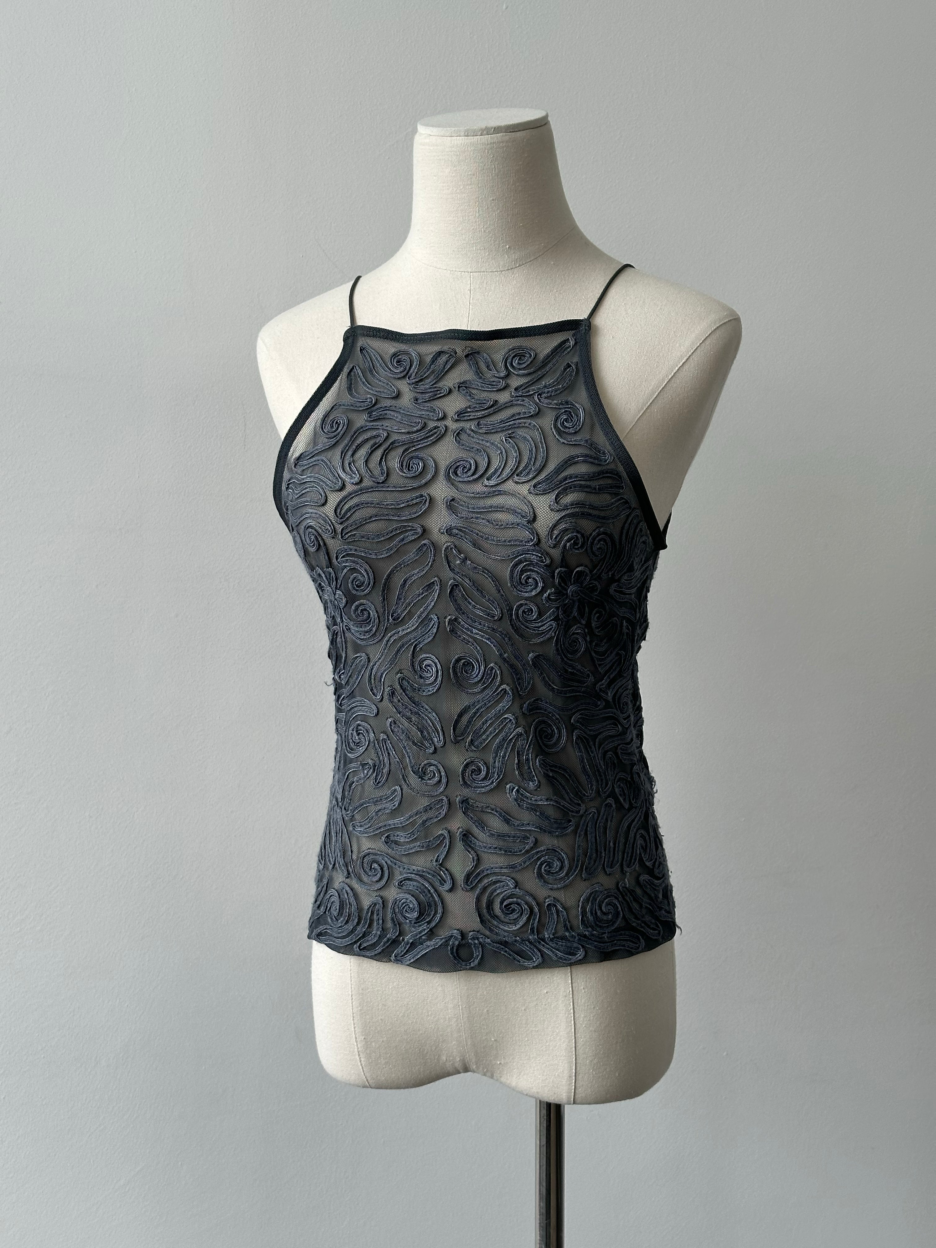 Armani Jeans 1990s Sheer Applique Vest Top - S