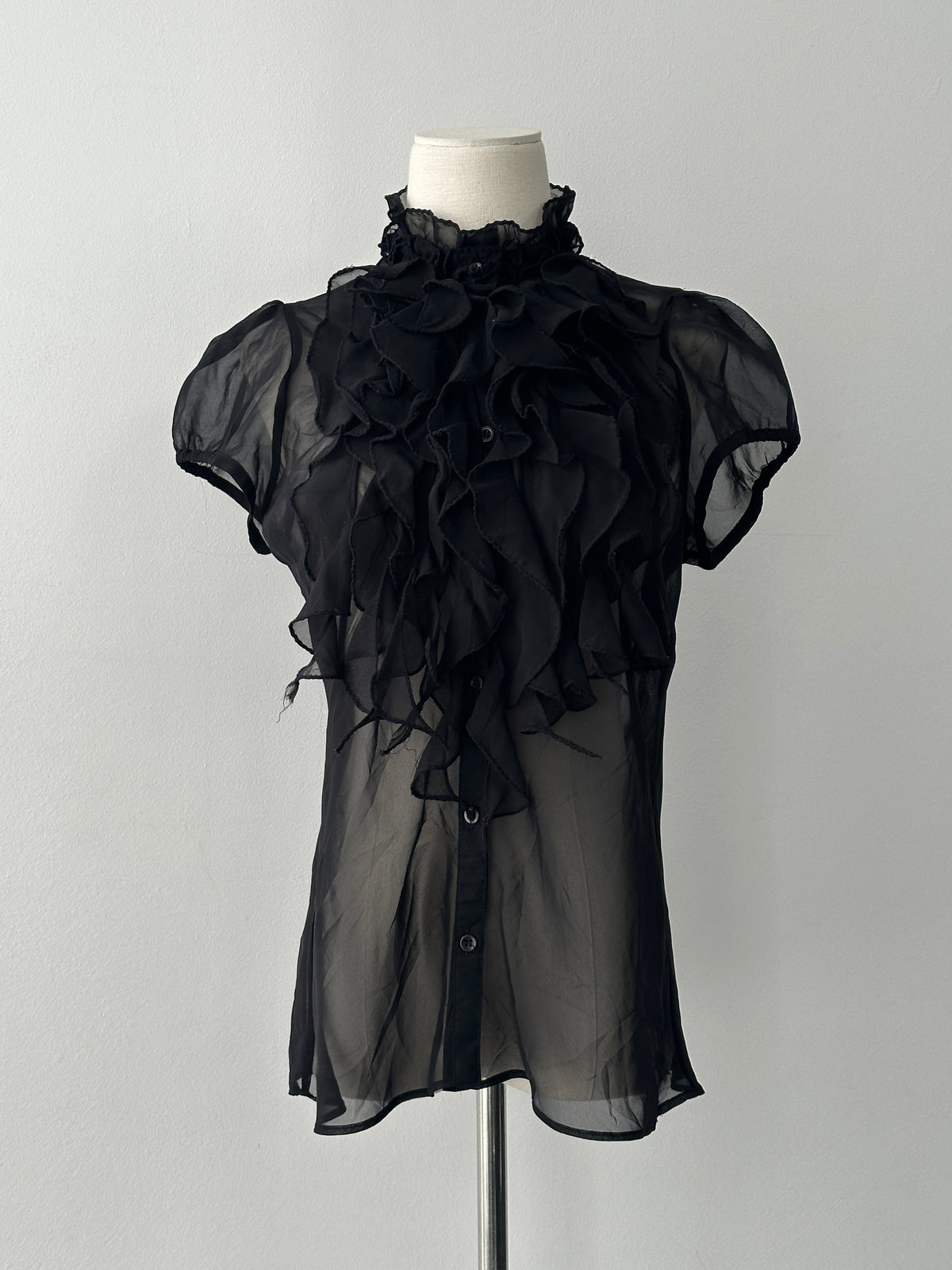 Vintage 2000s Short Sleeve Ruffle Shirt - M