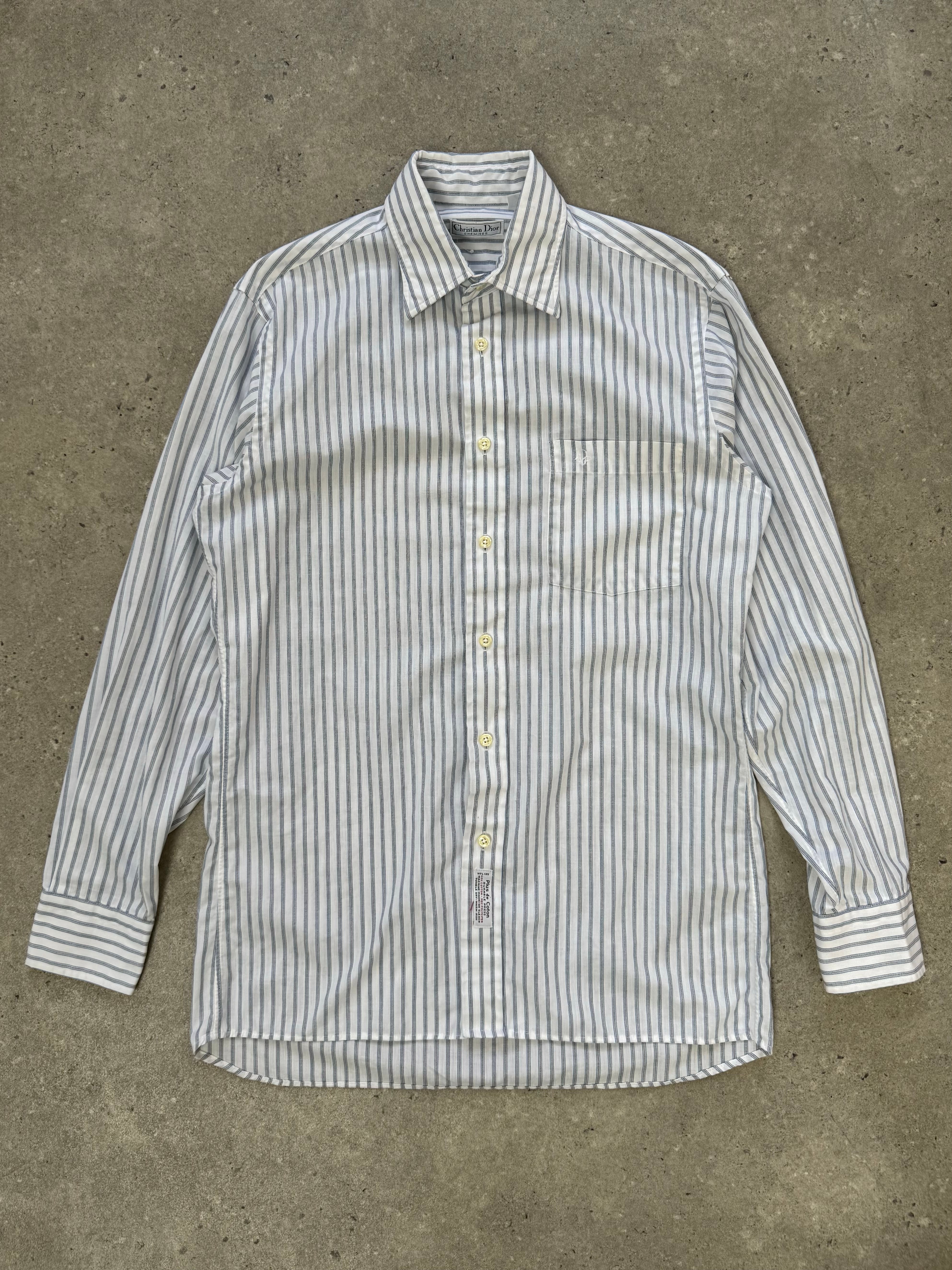 Christian Dior 1990s cotton striped logo shirt, men's short-sleeve button-up with Dior branding and classic striped pattern.