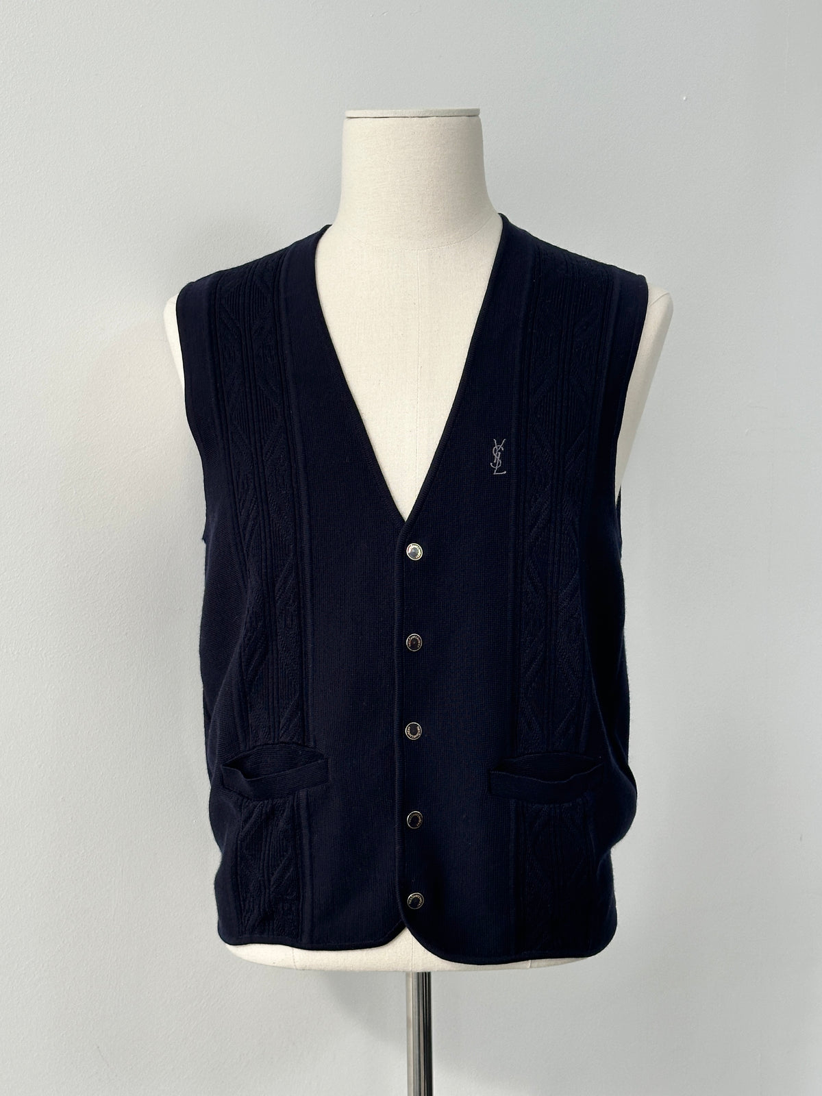 Yves Saint Laurent 1990s Pure Wool Bespoke Button Waistcoat - M