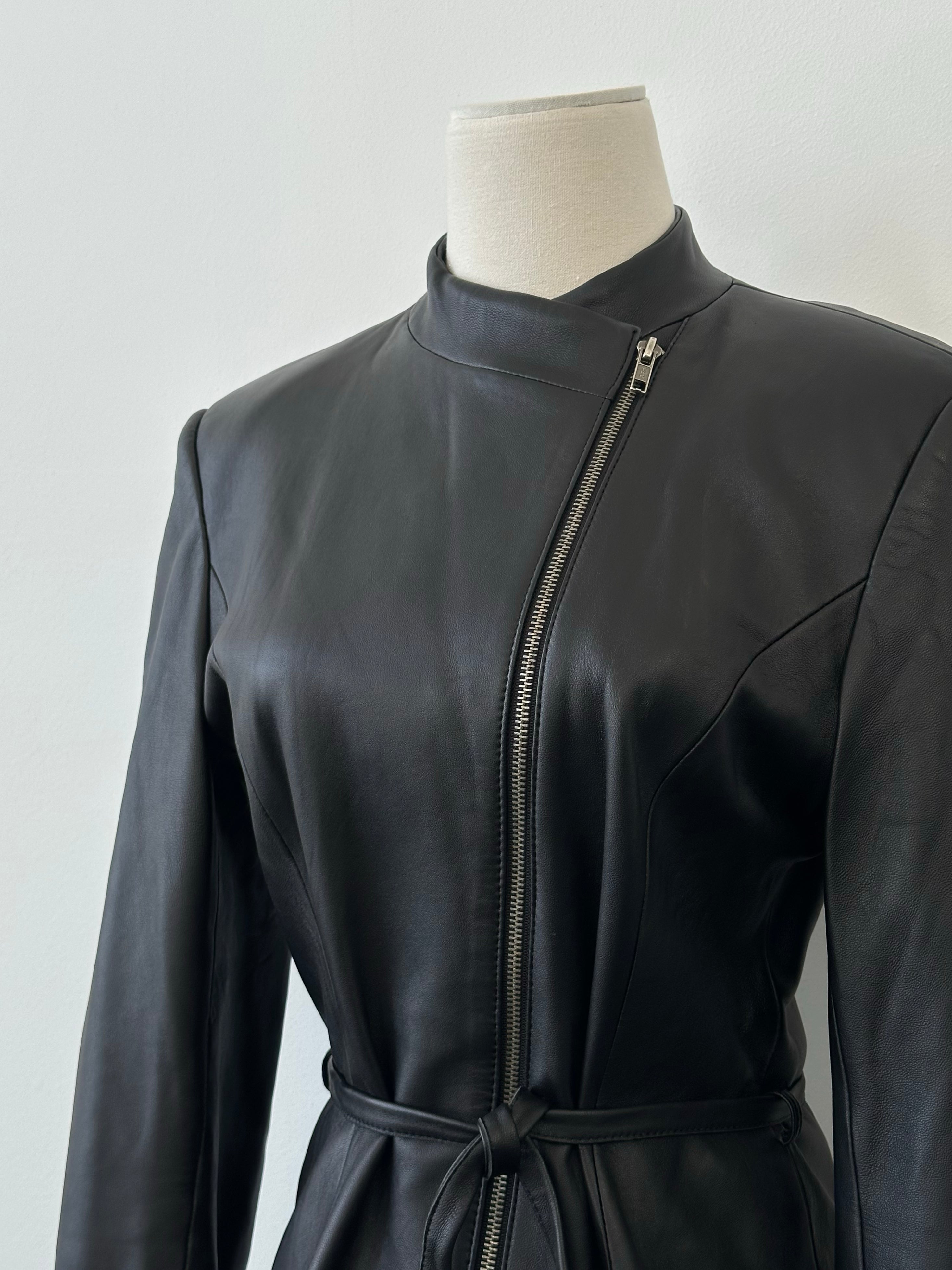 Vintage 1990s Asymmetric Belted Leather Jacket - S