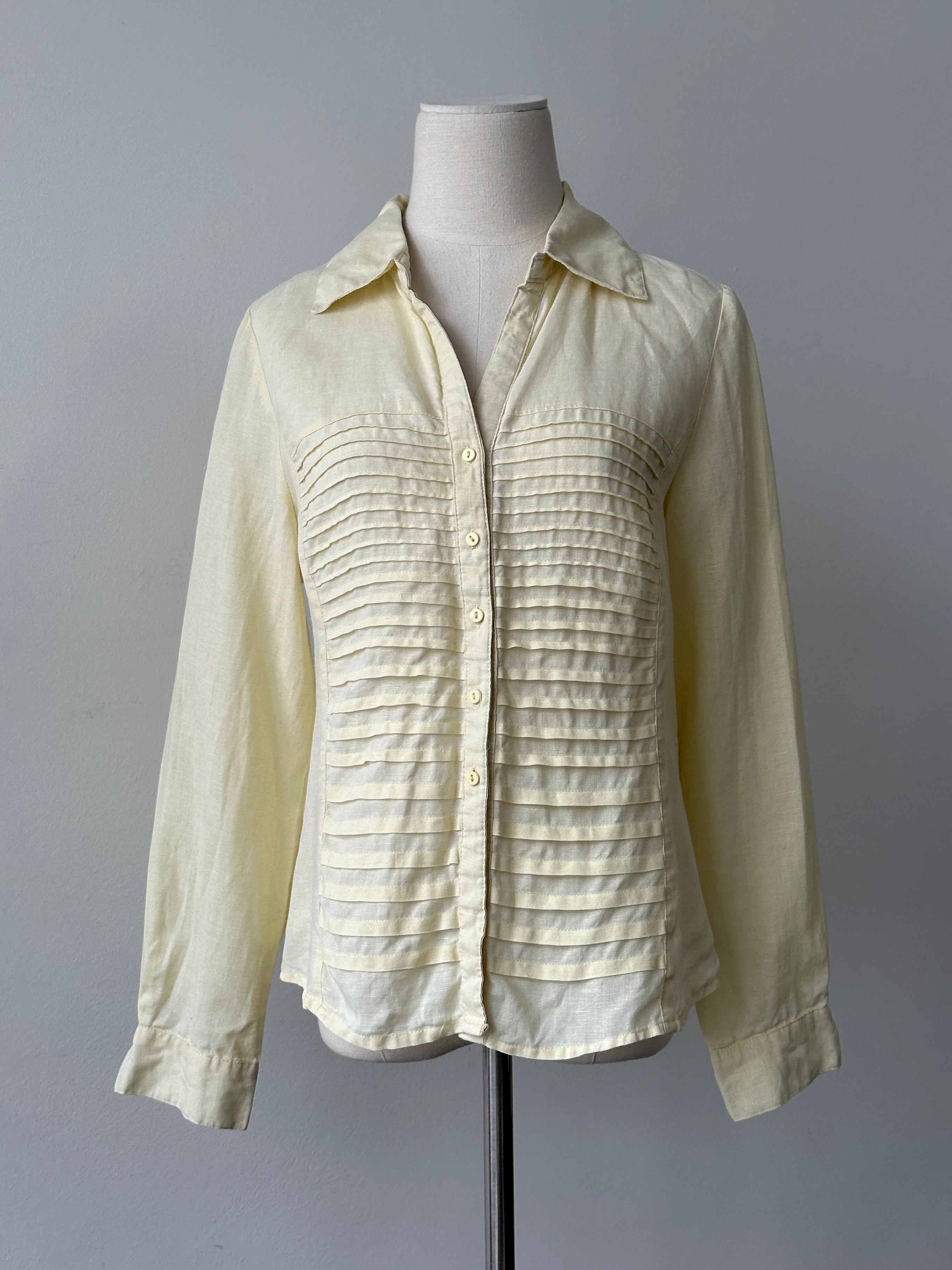 Vintage 1990s Pure Linen Pleated Shirt - M