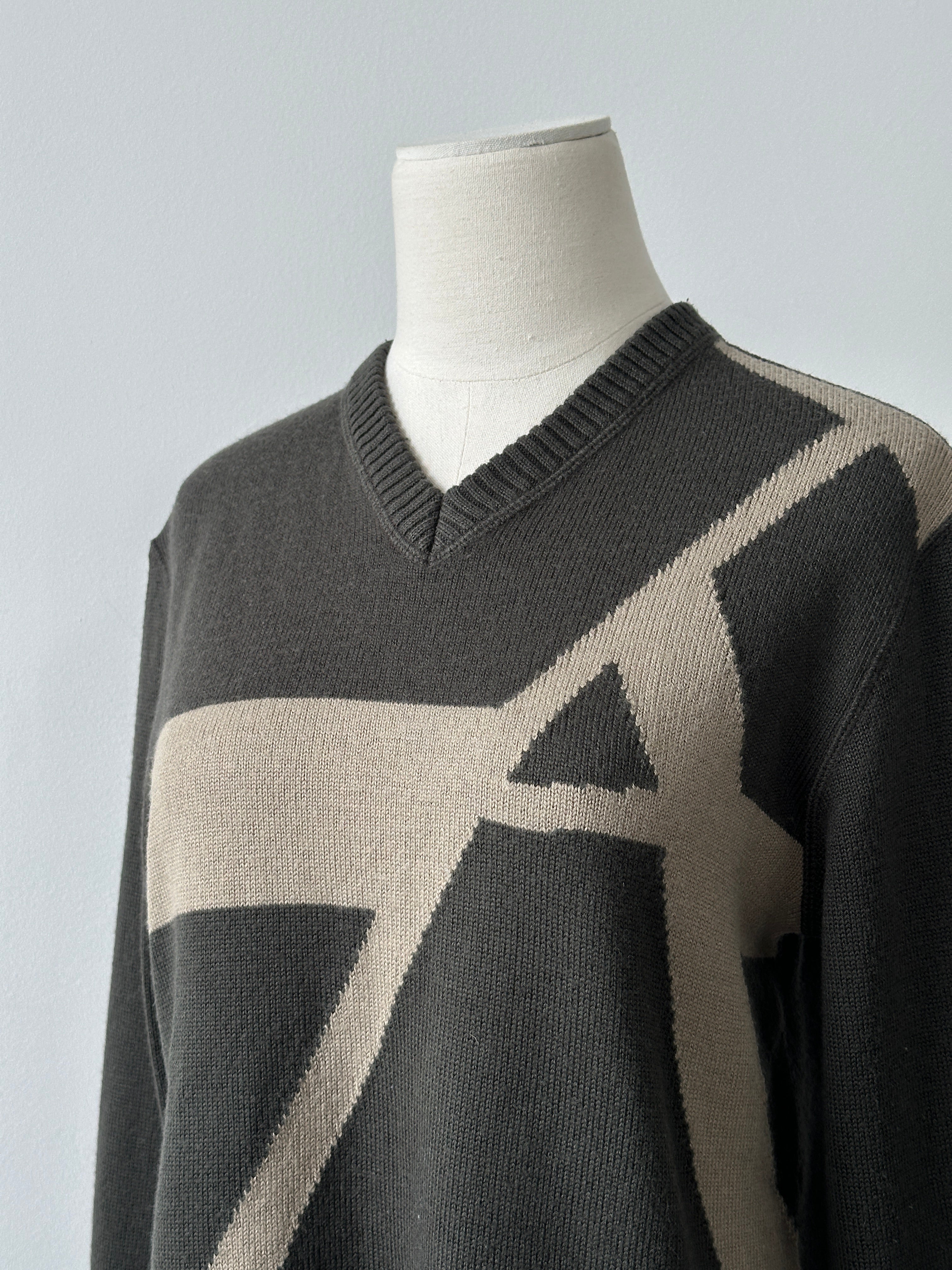 Armani Jeans 1990s Wool Logo V Neck Jumper - S