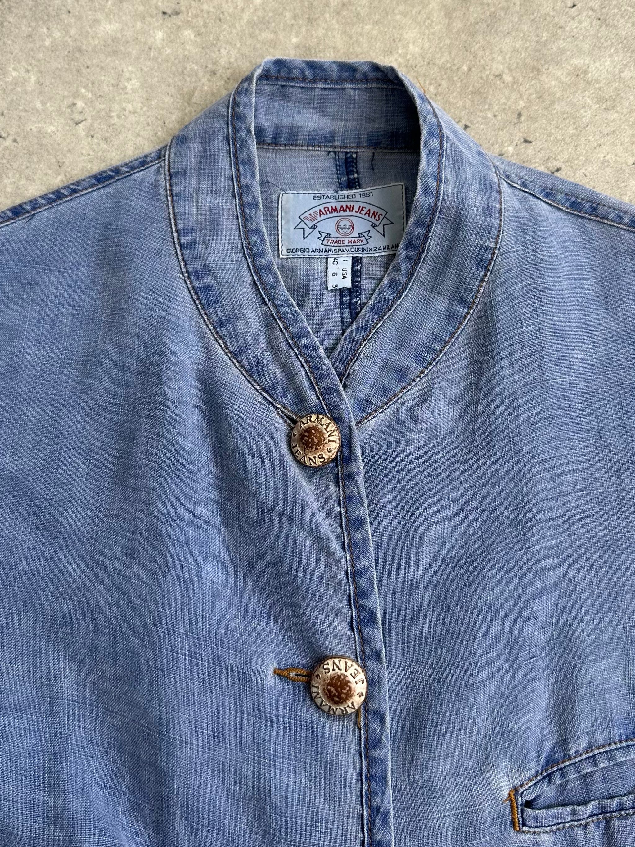 Armani Jeans 1990s Pure Linen Bespoke Button Jacket - S-M