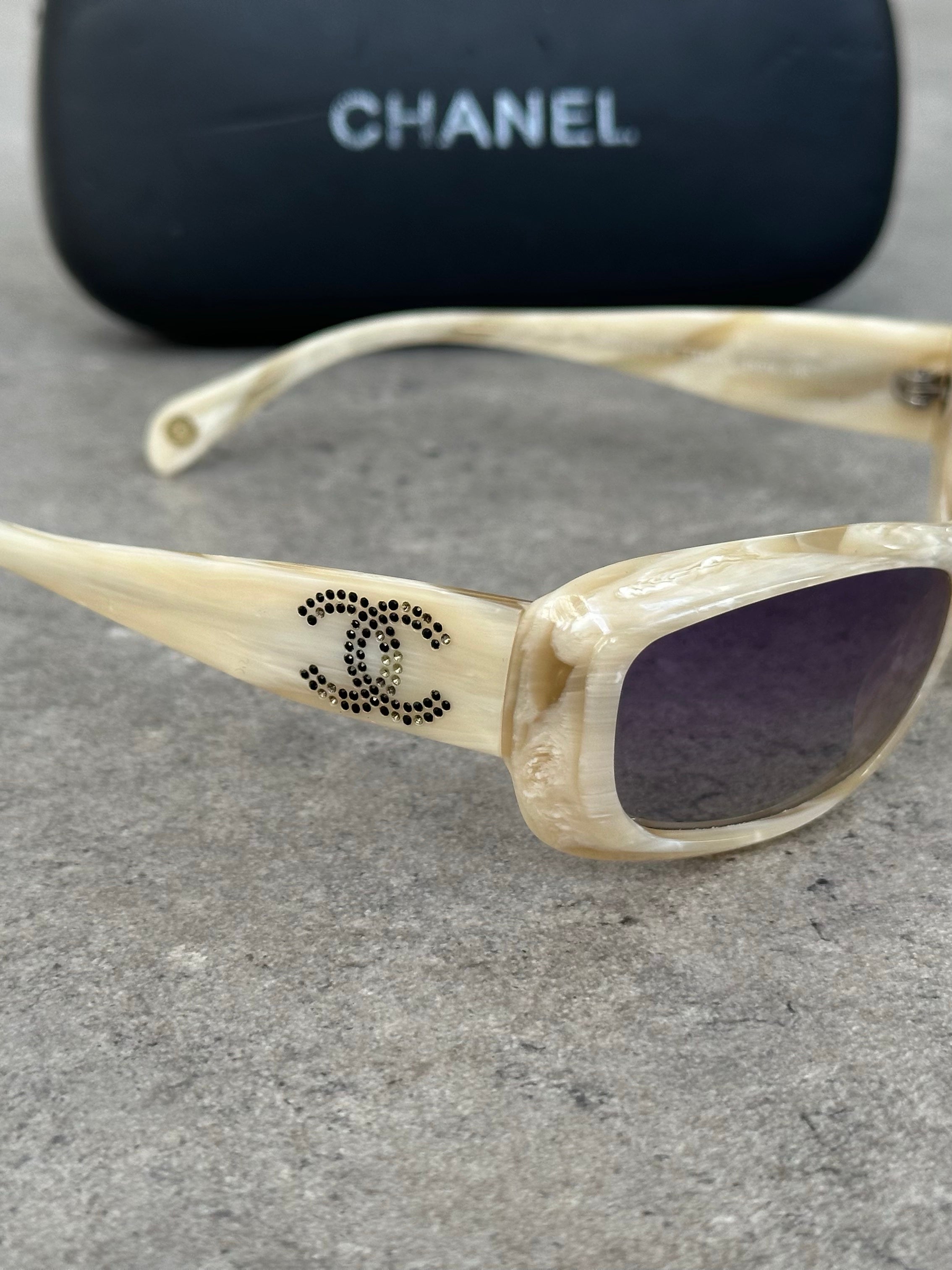 Chanel 2000s Marble Rectangle Sunglasses