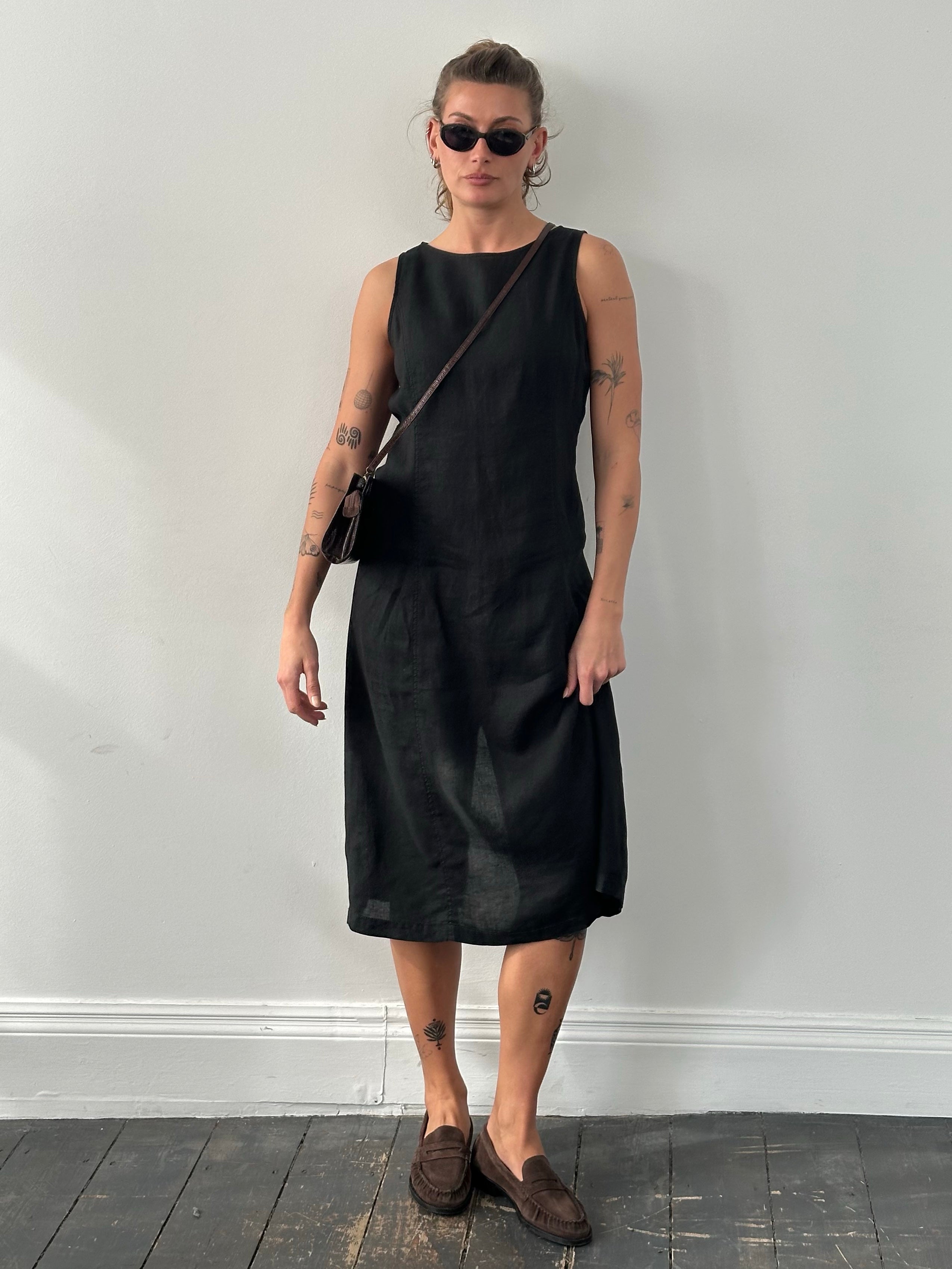 Armani Jeans 1990s Pure Linen Sleeveless Dress - M
