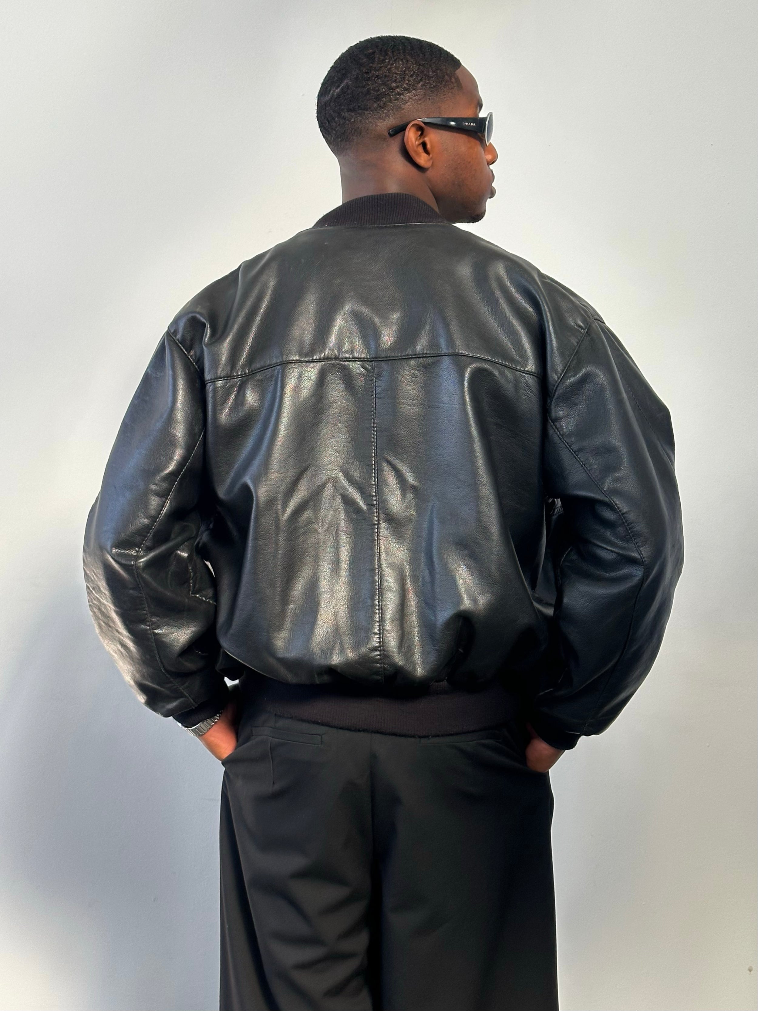 Italian Vintage 1990s Leather Blouson Bomber Jacket - XL