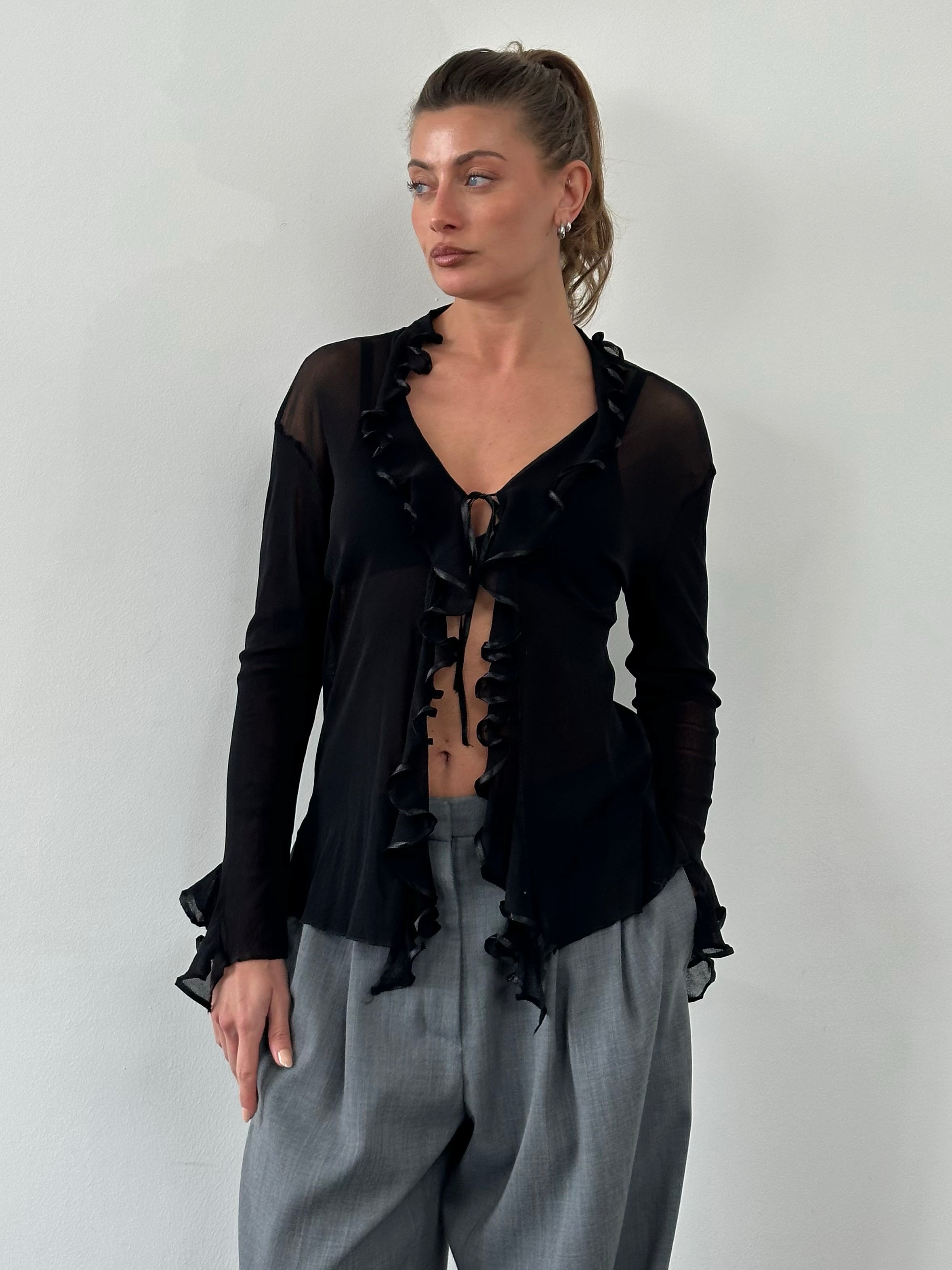 Italian Vintage 1990s Sheer Ruffle Top - M/L