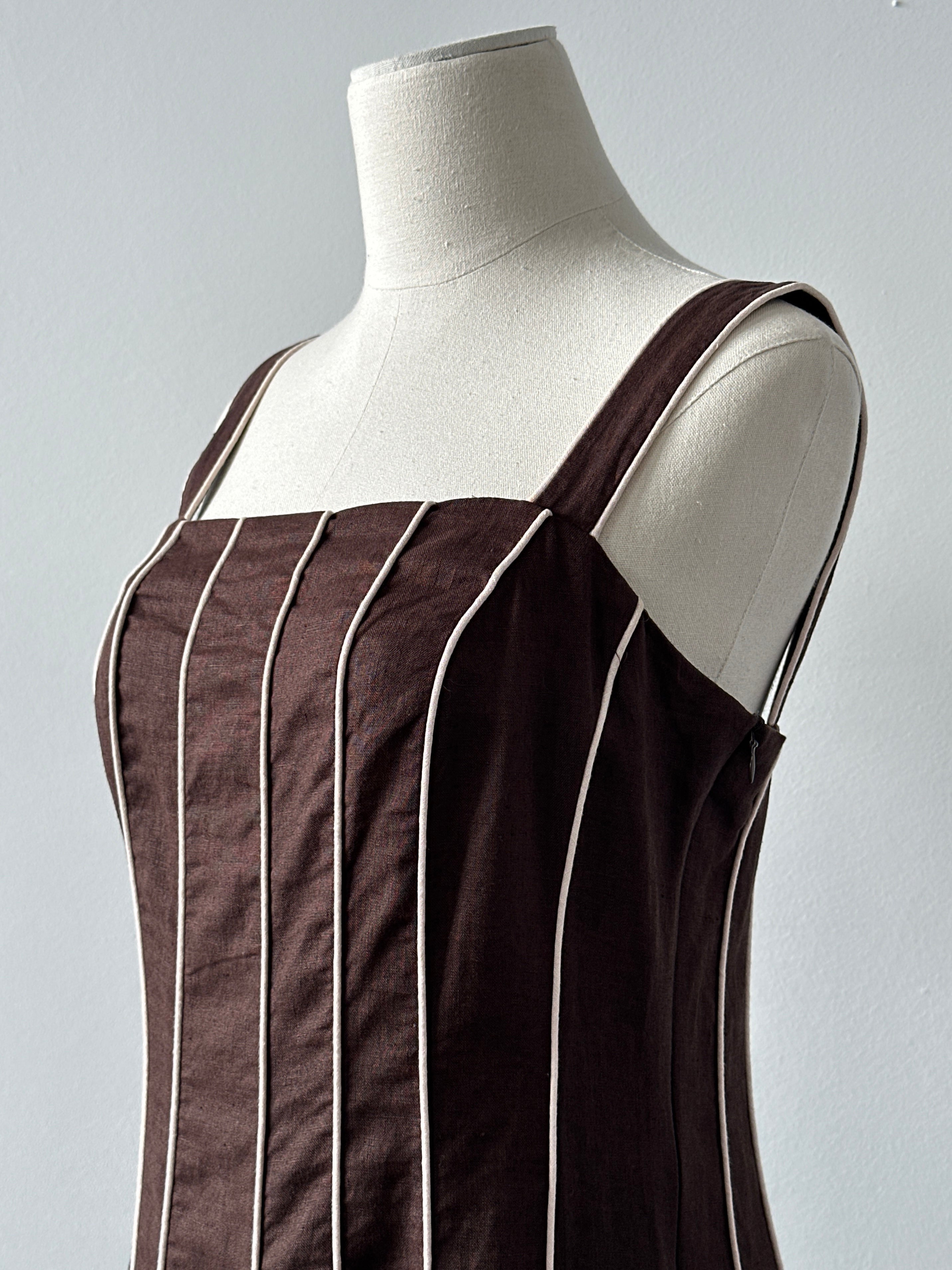 Vintage 1990s Pure Linen Striped Dress - M