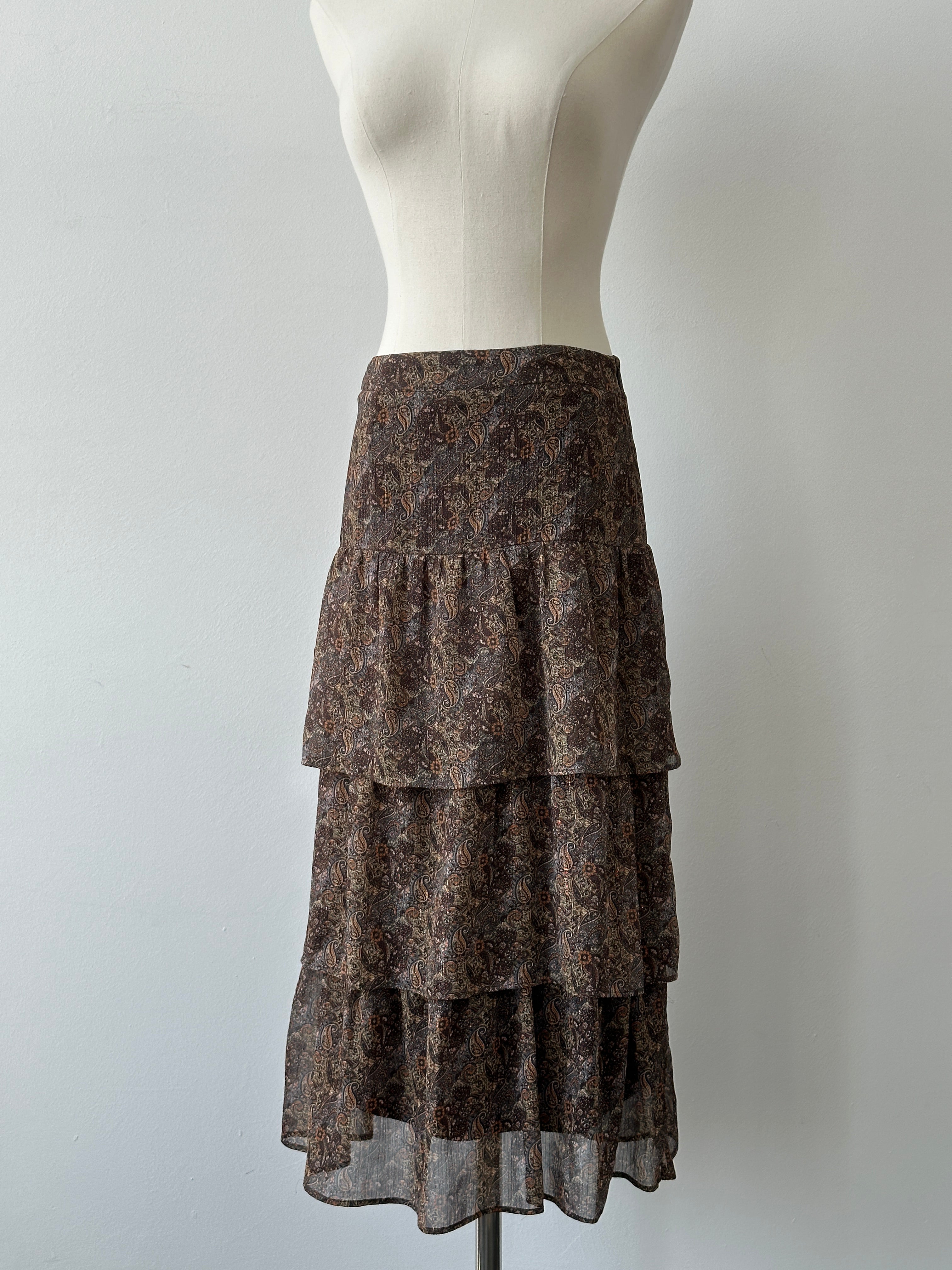 Vintage 2000s Paisley Pleated Midi Skirt - W26