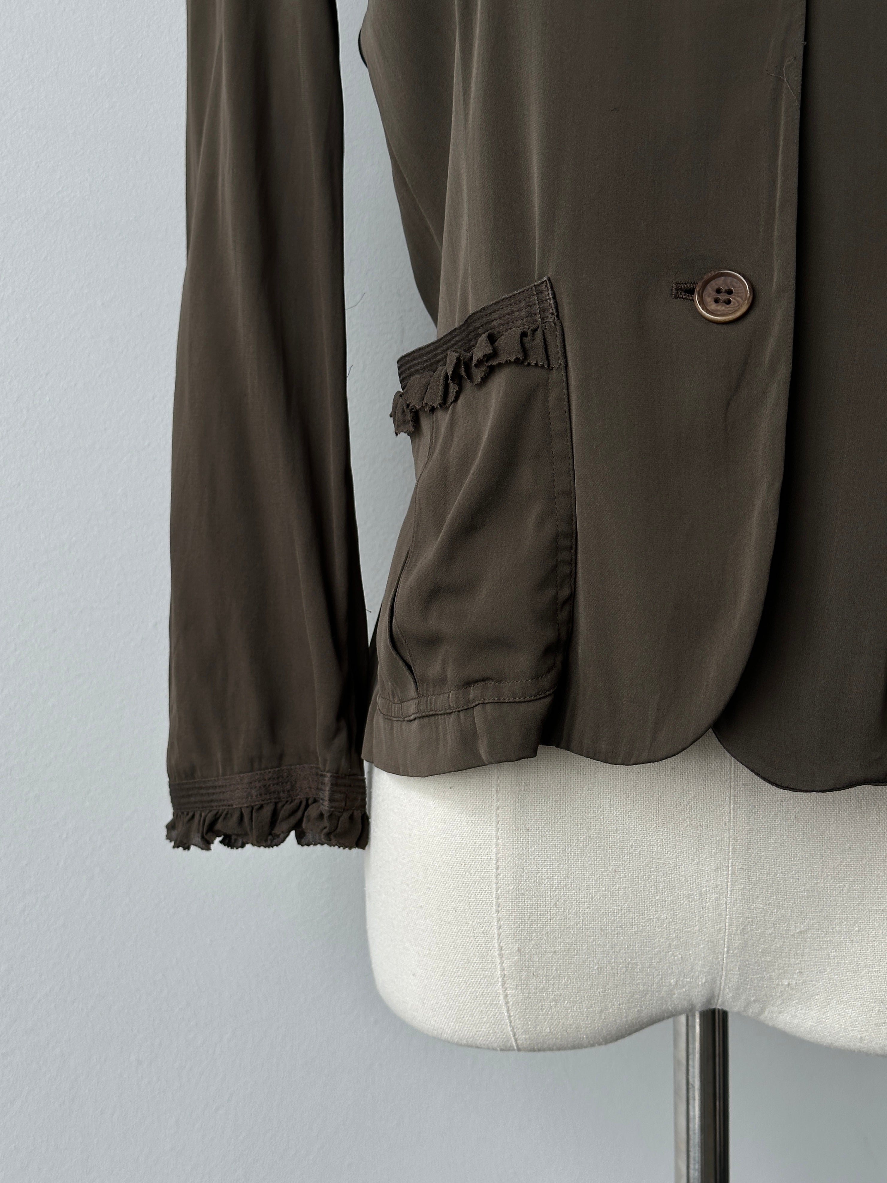 DKNY 1990s Pure Silk Ruffle Shirt - S