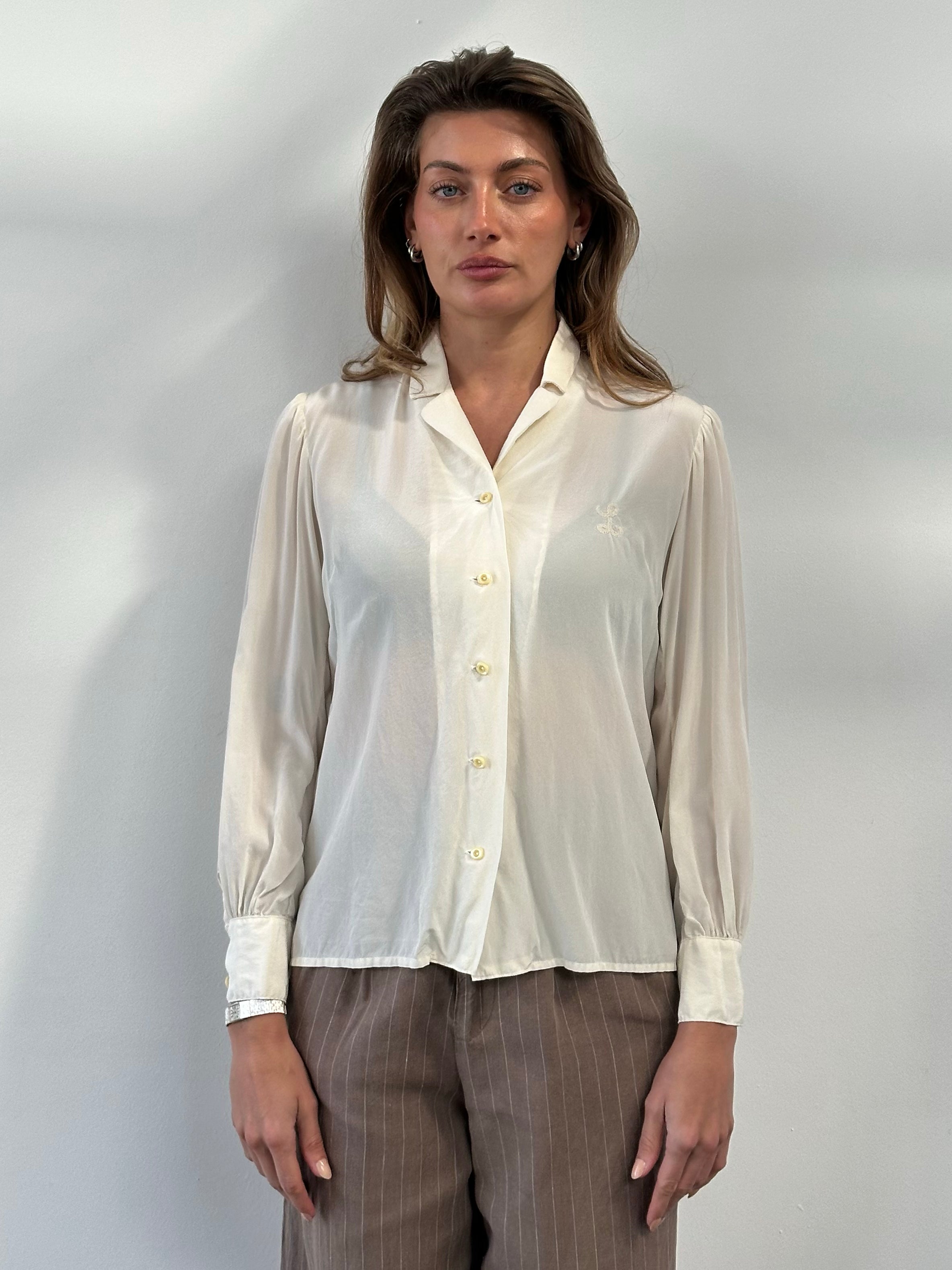 Vintage 1990s Pure Silk Embroidery Shirt - S