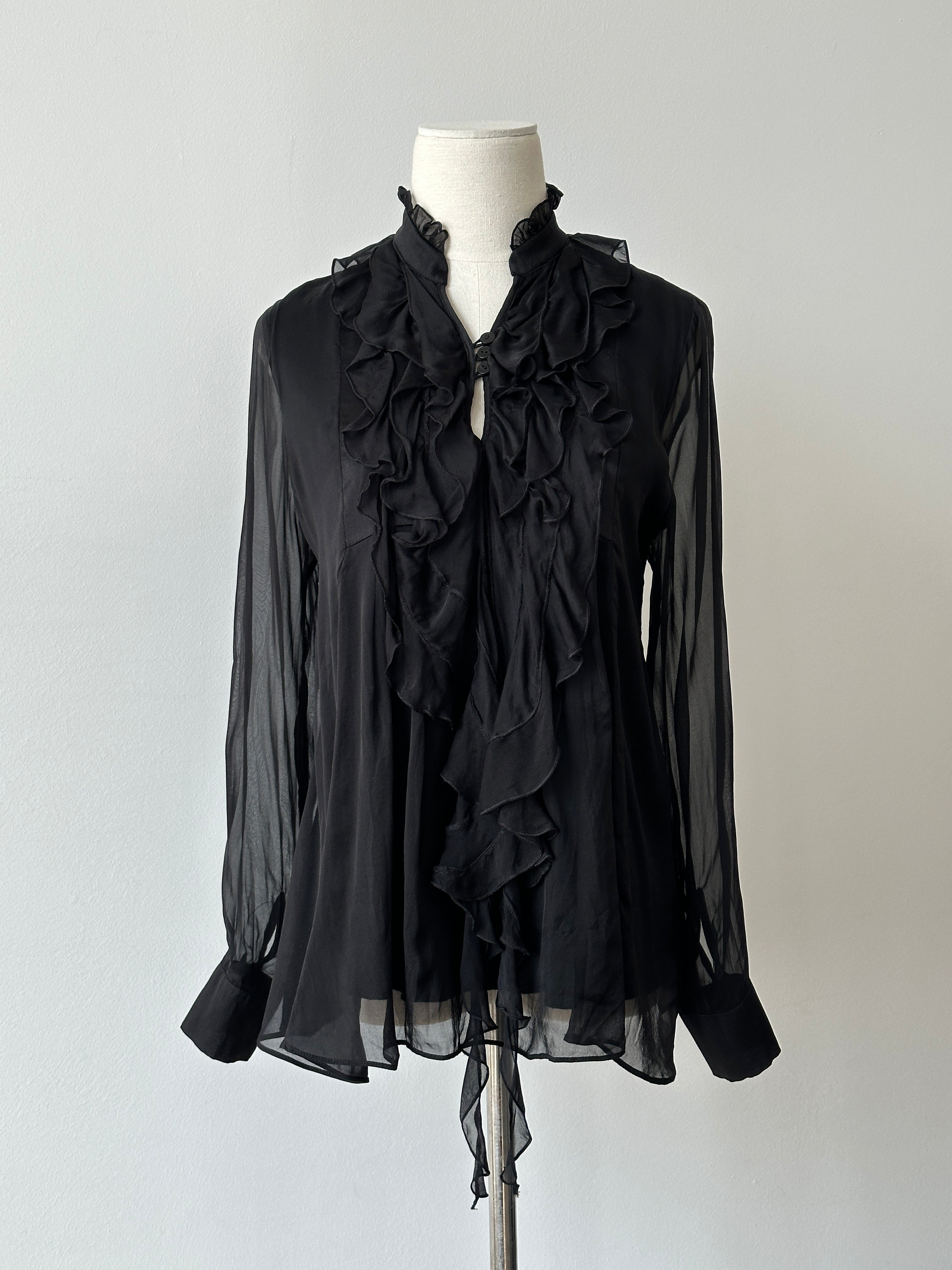 Vintage 2000s Pure Silk Ruffle Shirt - S-M