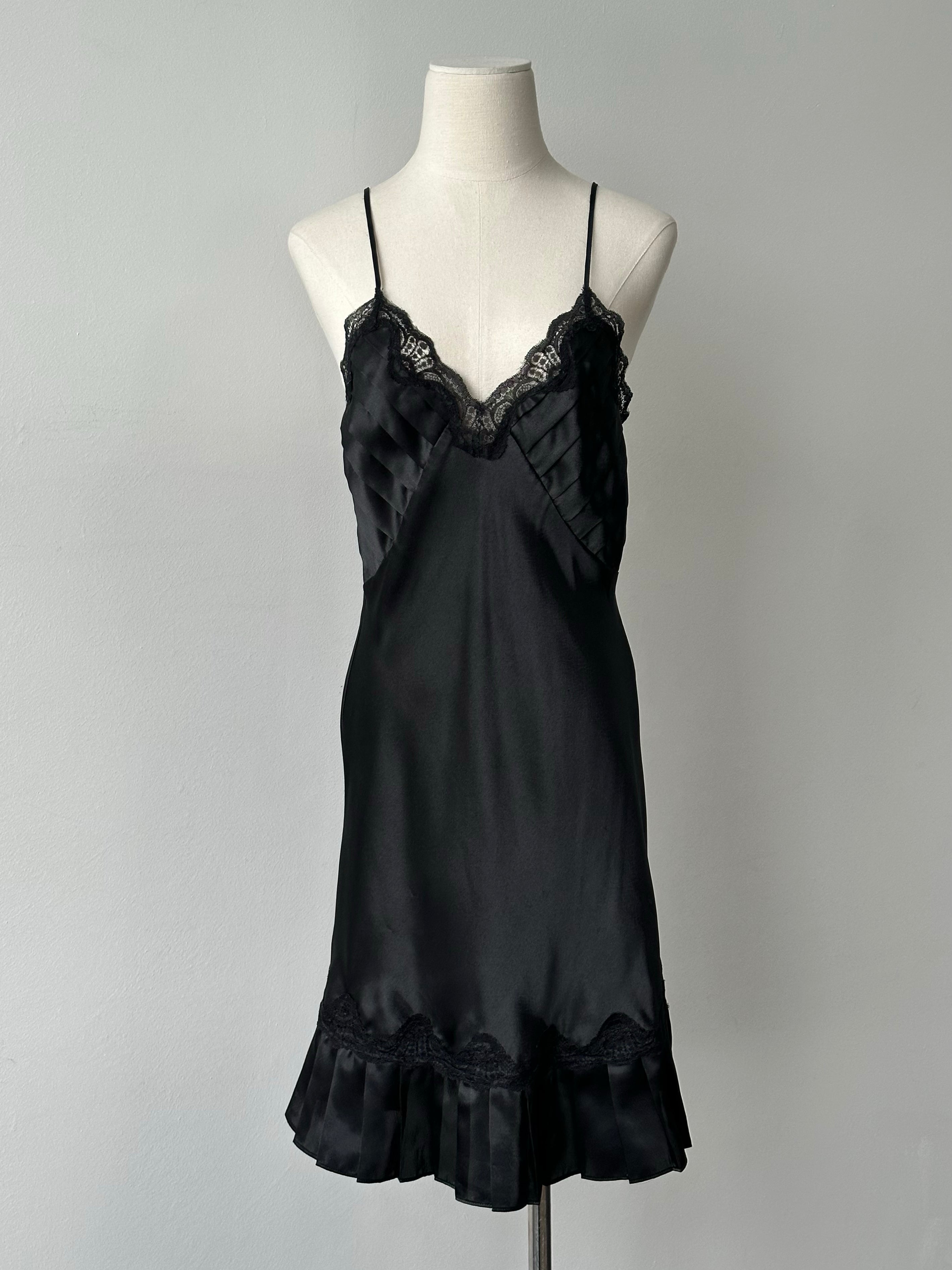 Vintage 1990s Satin Pleated Lace Mini Dress - S