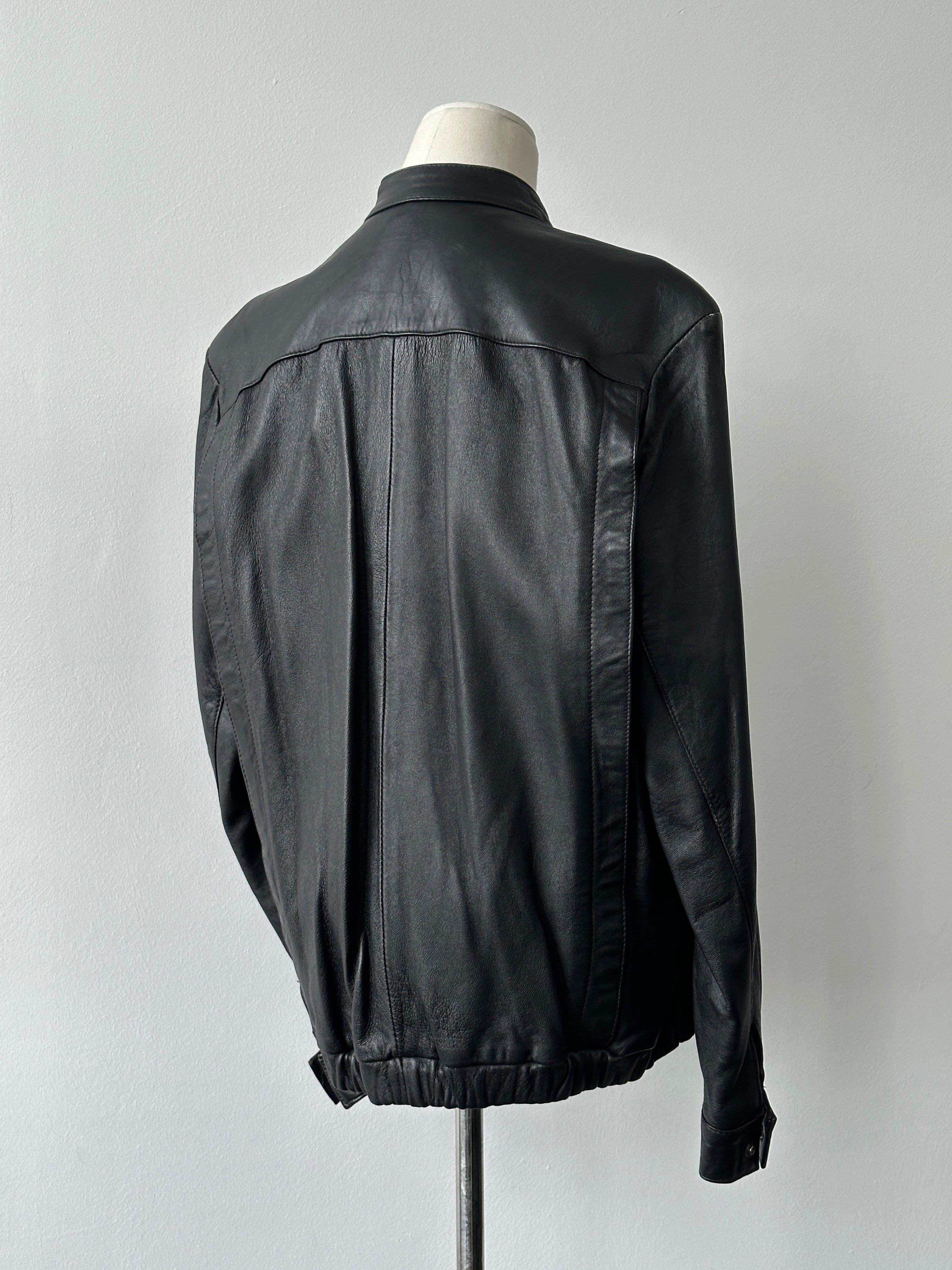 British Vintage 1990s Concealed Placket Leather Bomber Jacket - L