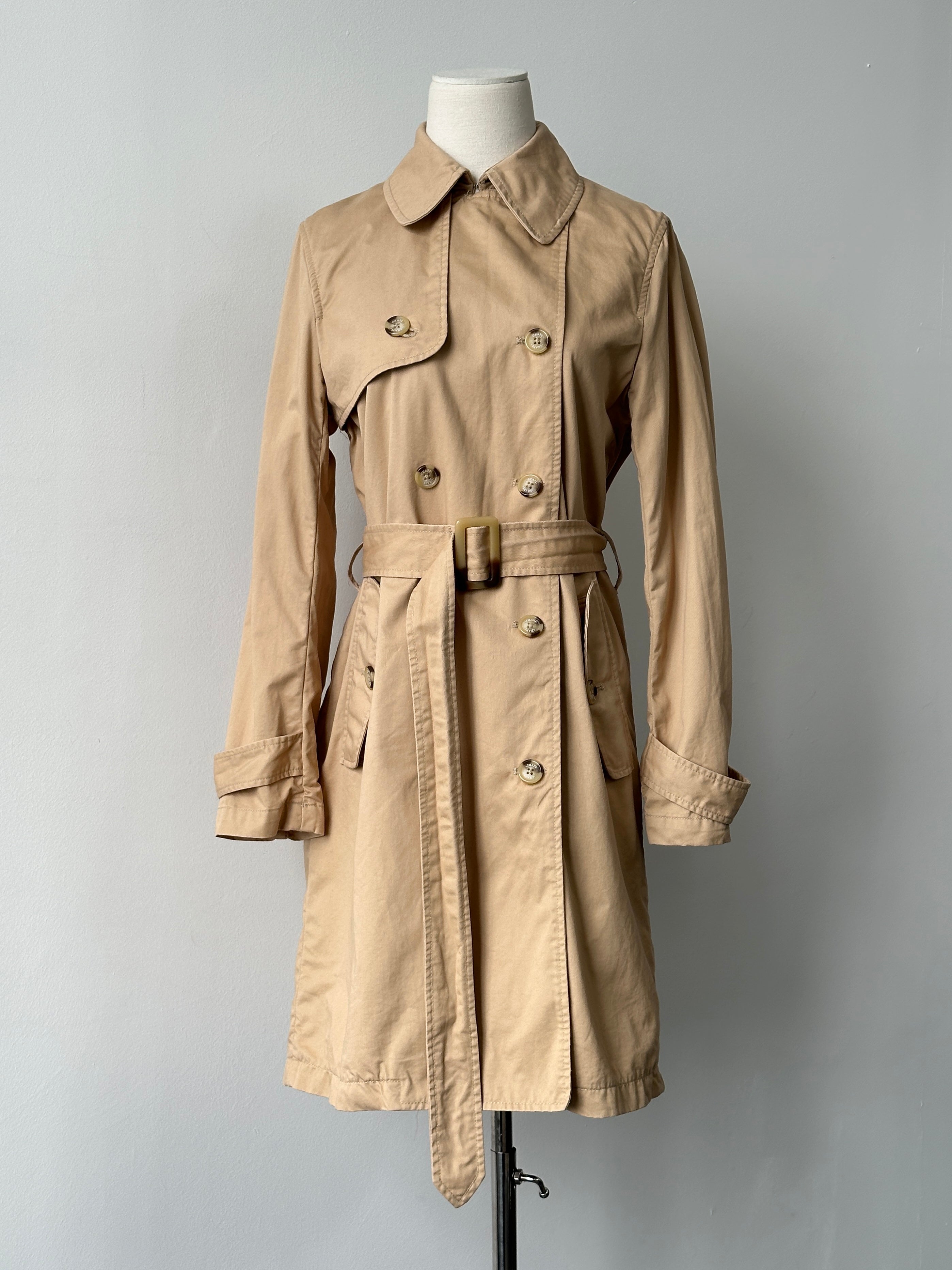 Chaps 2000s Pure Cotton Double Breasted Belted Trench Coat - S