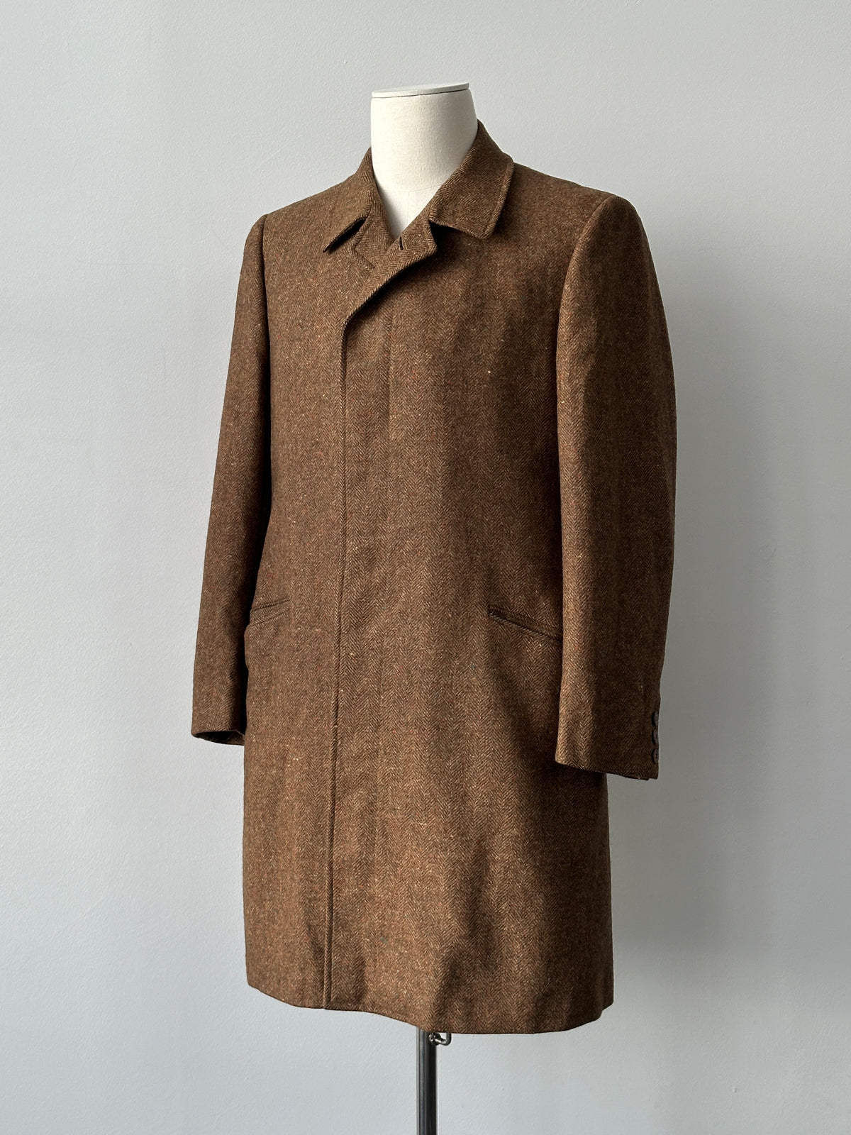 Italian Vintage 1980s Pure Virgin Wool Single Breasted Herringbone Coat - M