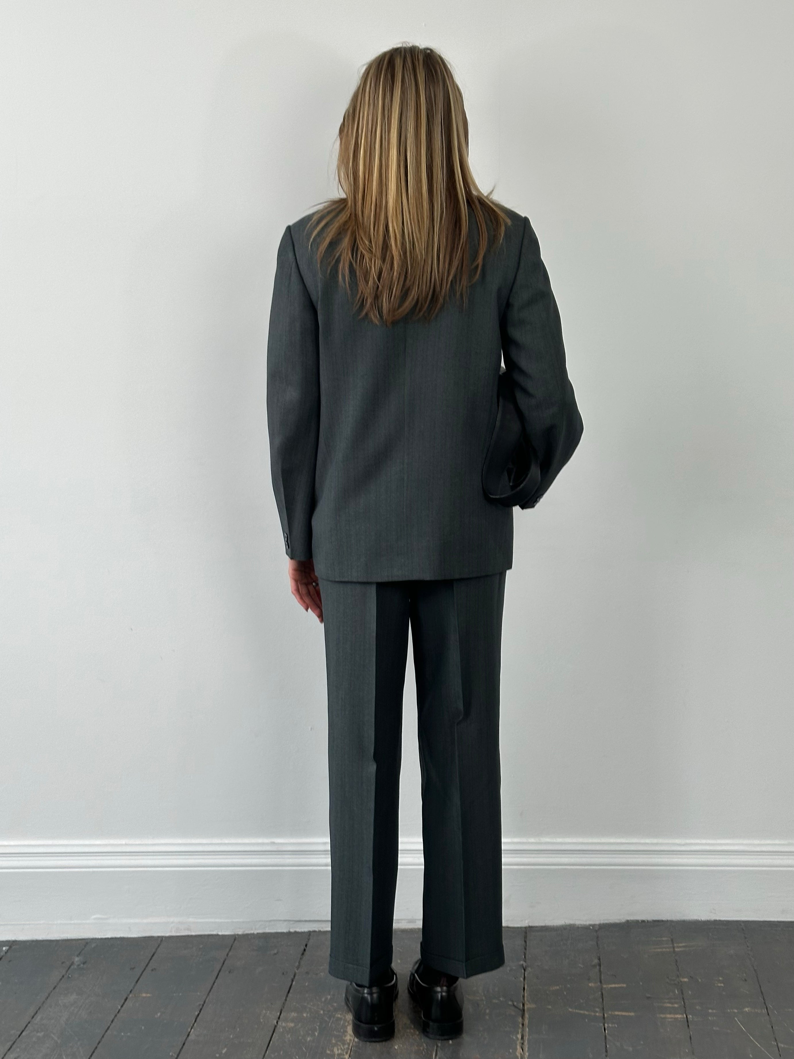 Vintage 1990s Stand Collar Double Breasted Stripe Suit - M