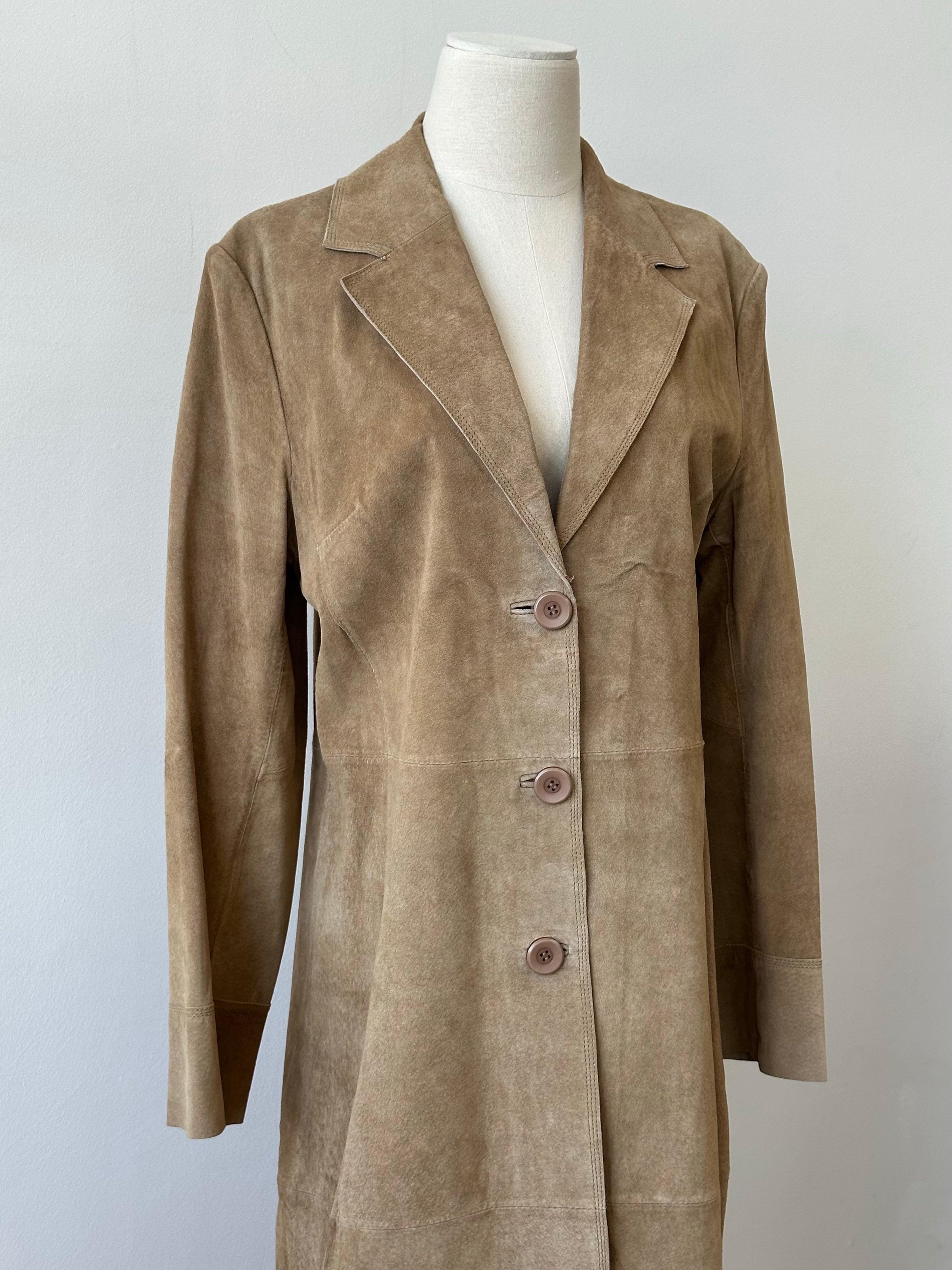 Vintage 1990s Suede Single Breasted Trench -