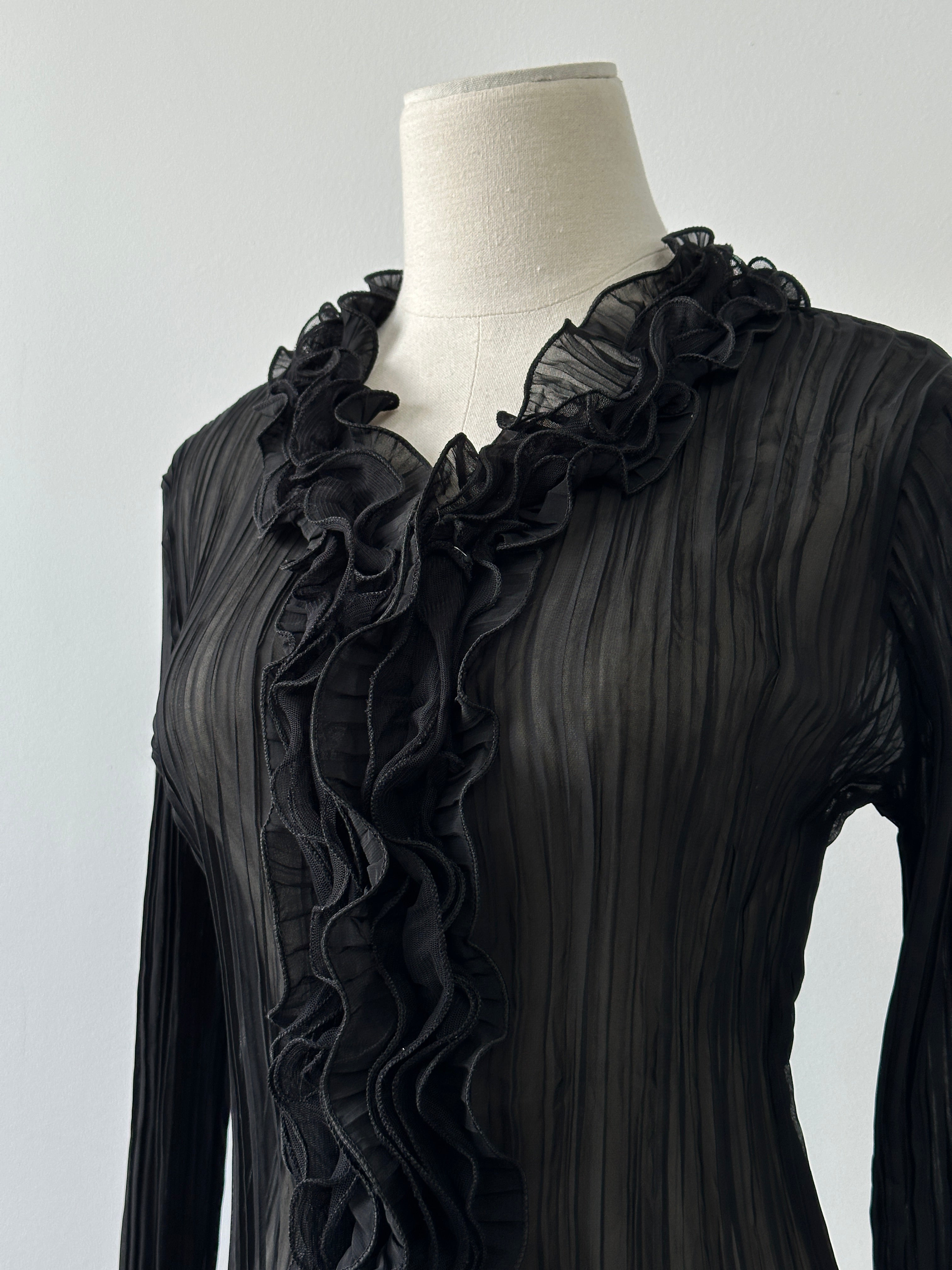 Vintage 2000s Sheer Ruffle Pleated Fitted Shirt - S