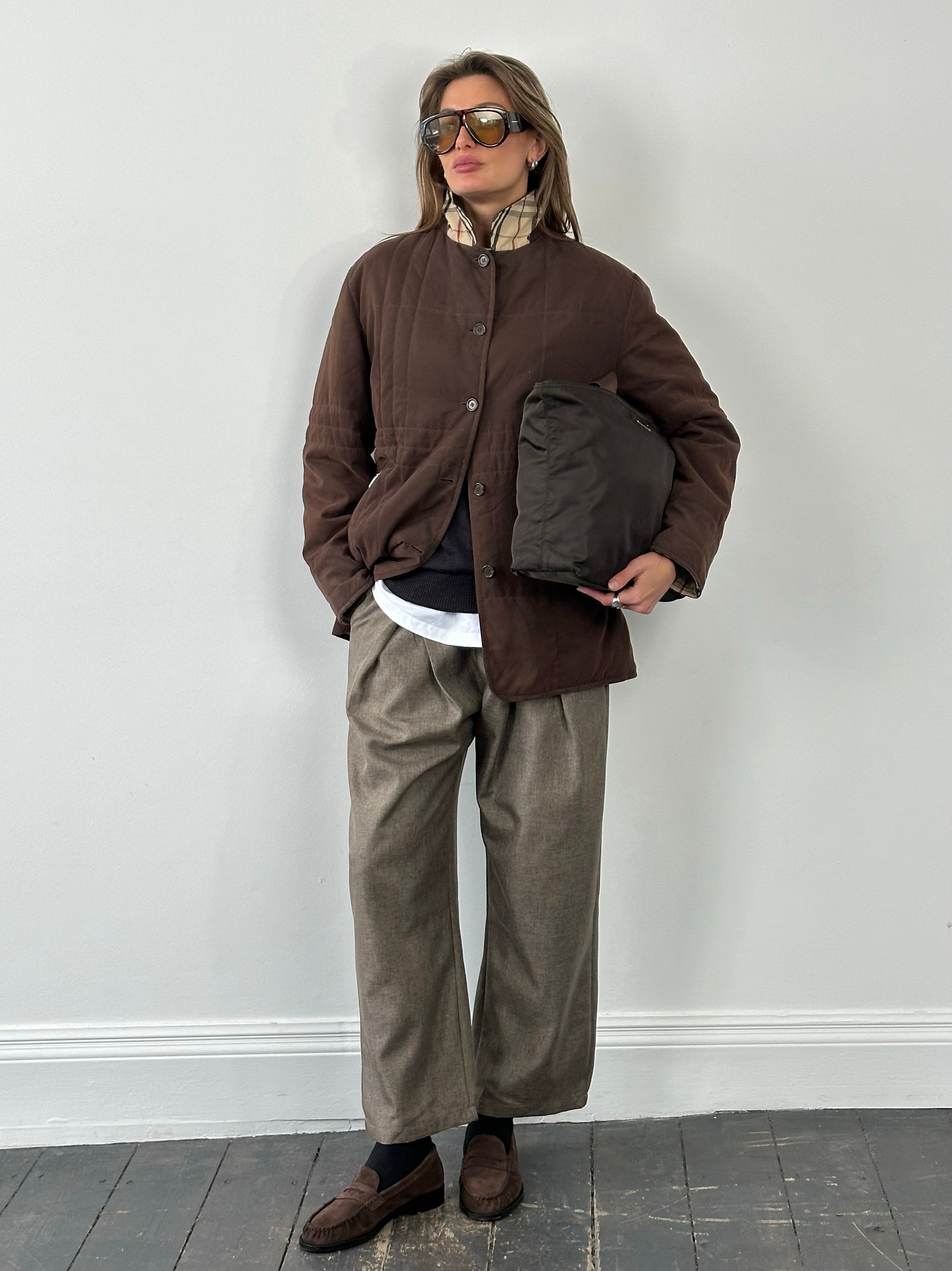 Burberry London 2000s cotton check jacket in size M, featuring classic plaid pattern and tailored fit.