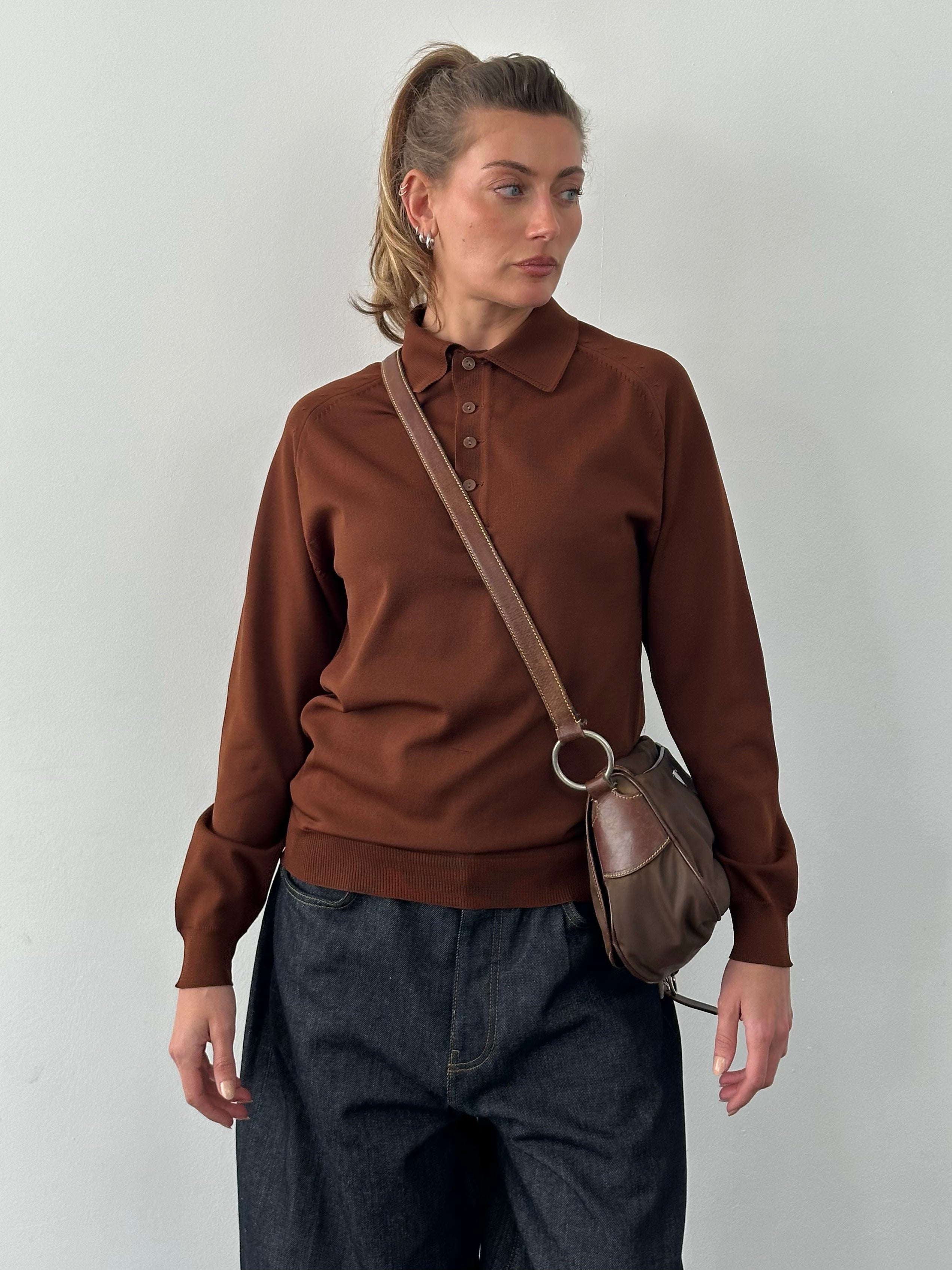Vintage 1990s Button Neck Polo Jumper - S/M