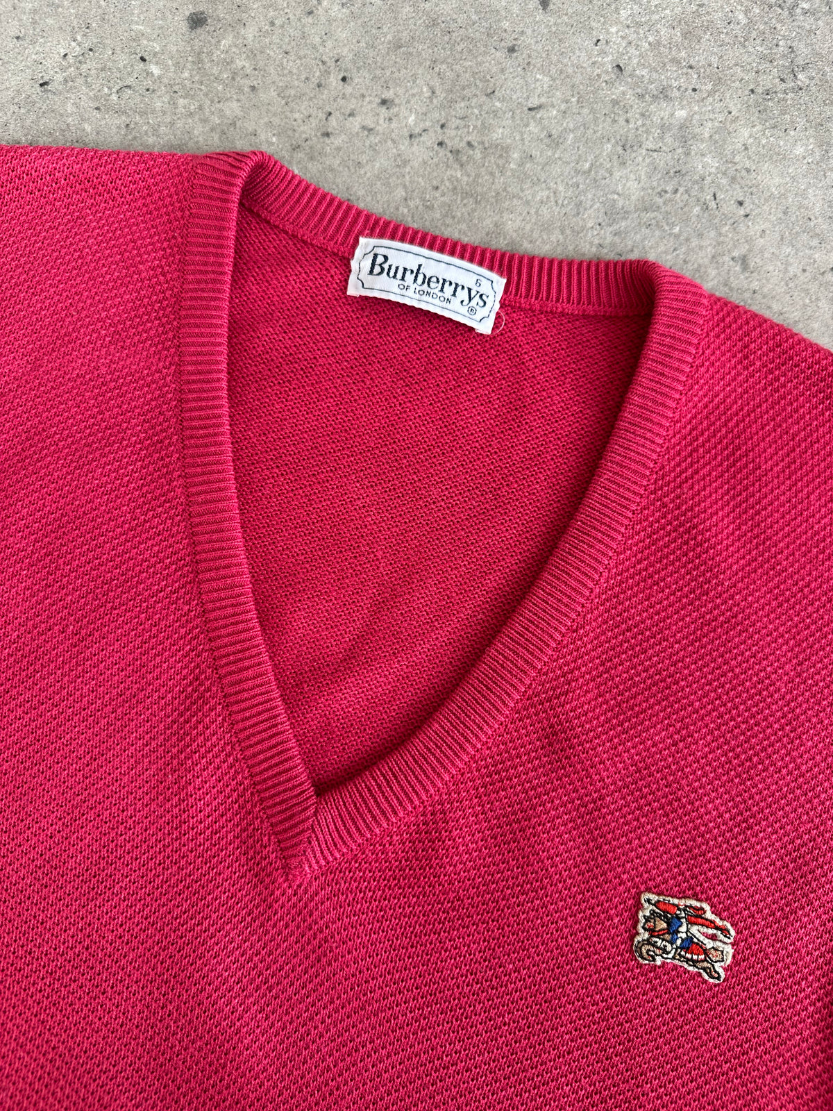 Burberry 1980s V Neck Logo Knit Jumper - L