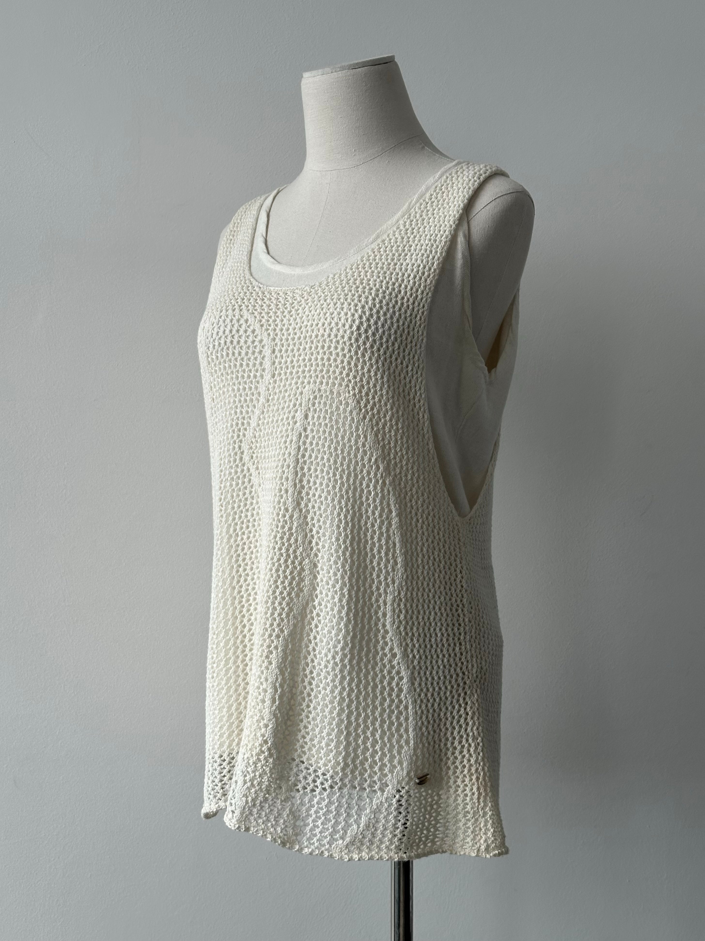 Donna Karan 1990s Cotton Linen Layered Top - M