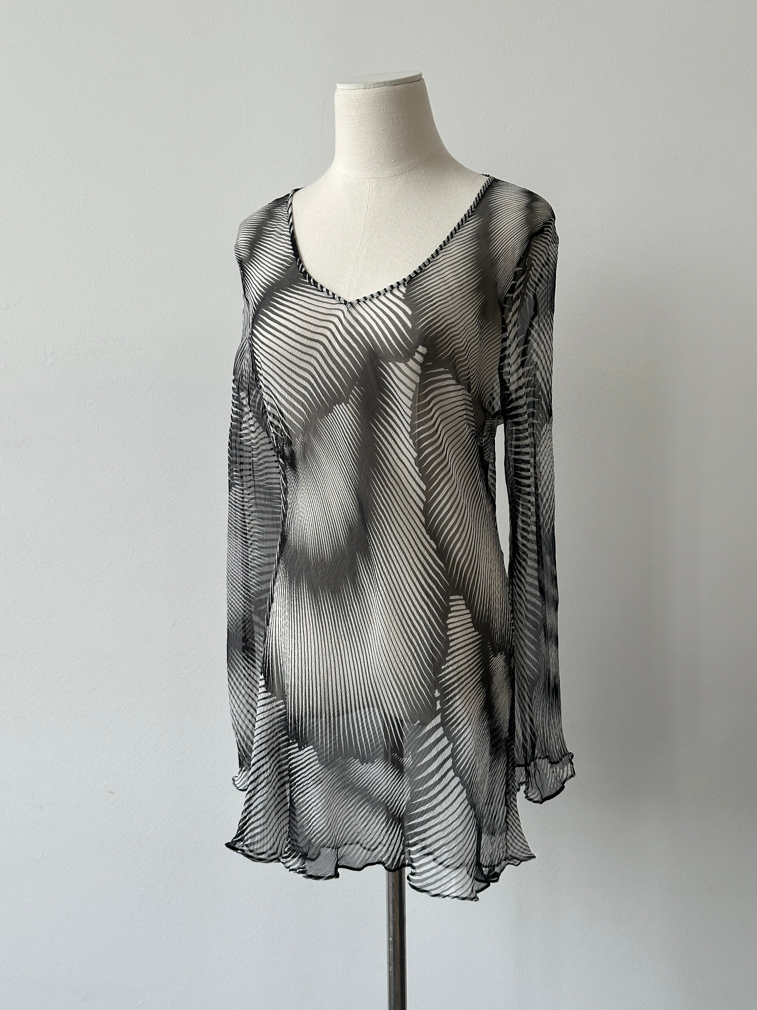 Vintage 1990s Sheer Print Mini Dress - S