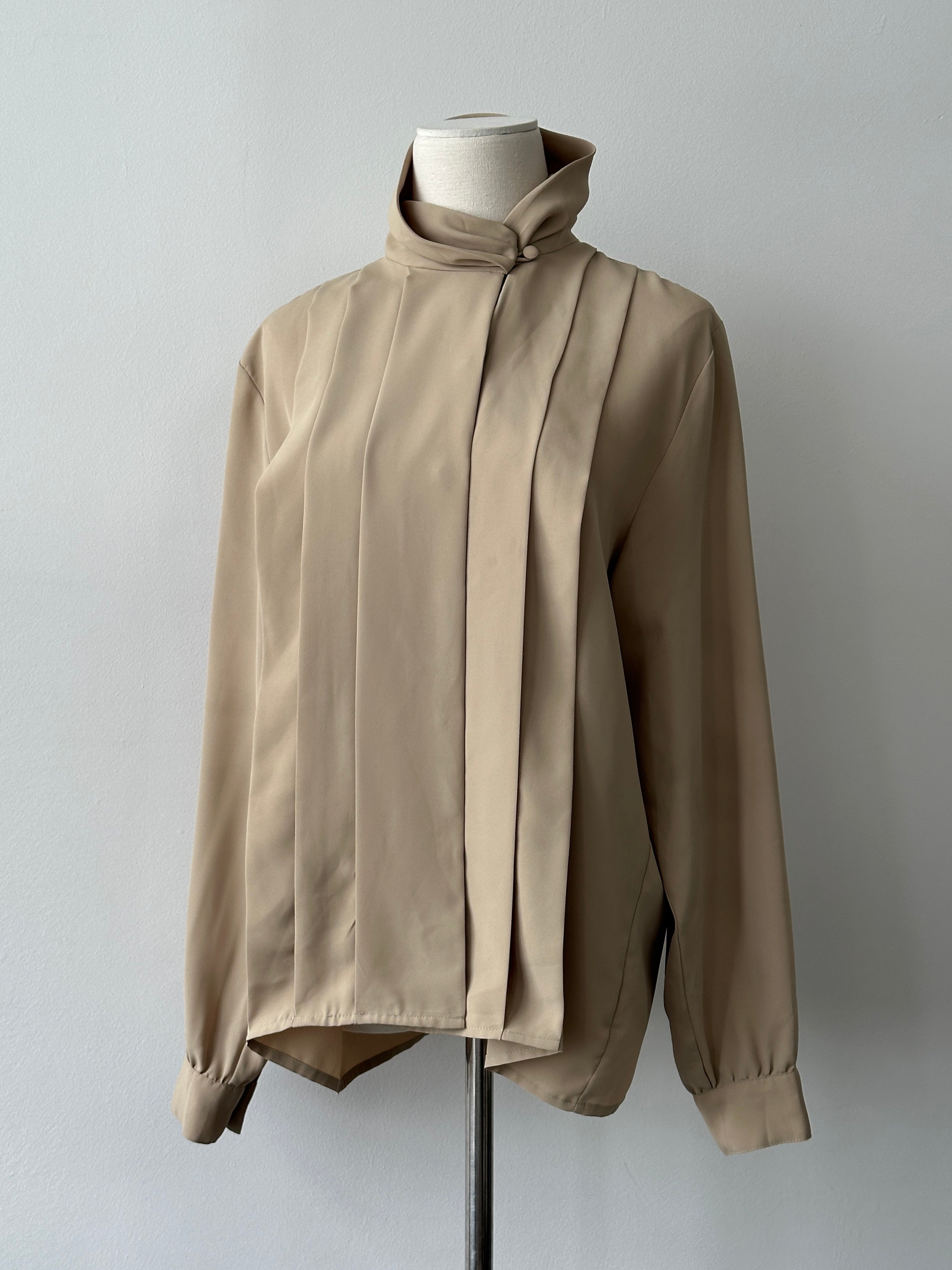 Vintage 1980s High Neck Pleated Shirt - M-L