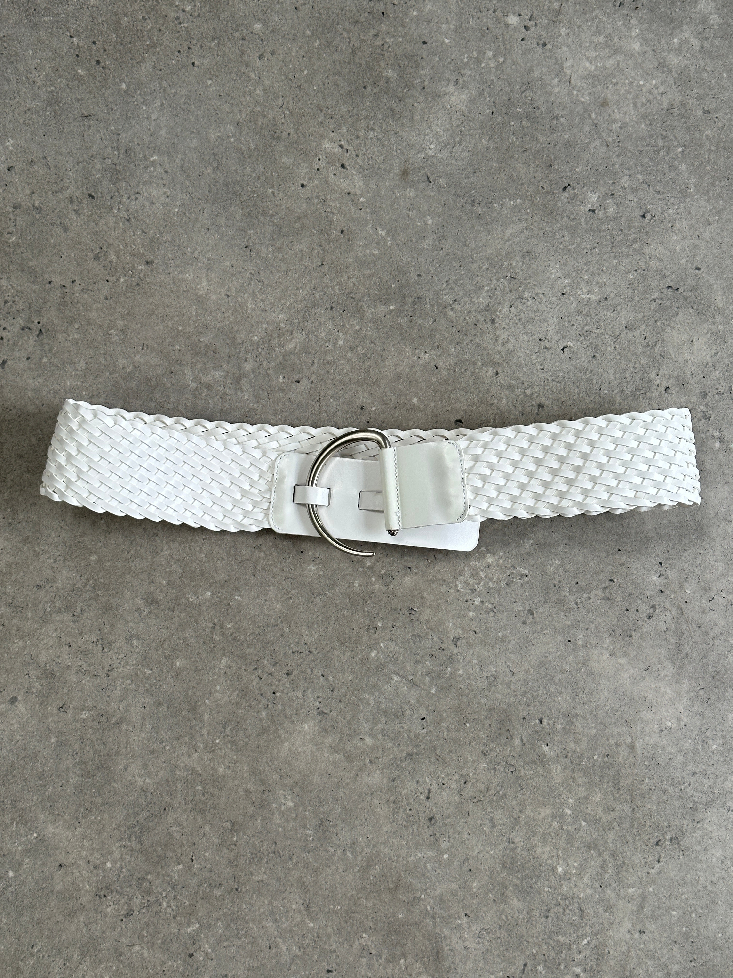 Vintage 1990s Leather Chunky D Ring Woven Belt - W40-43