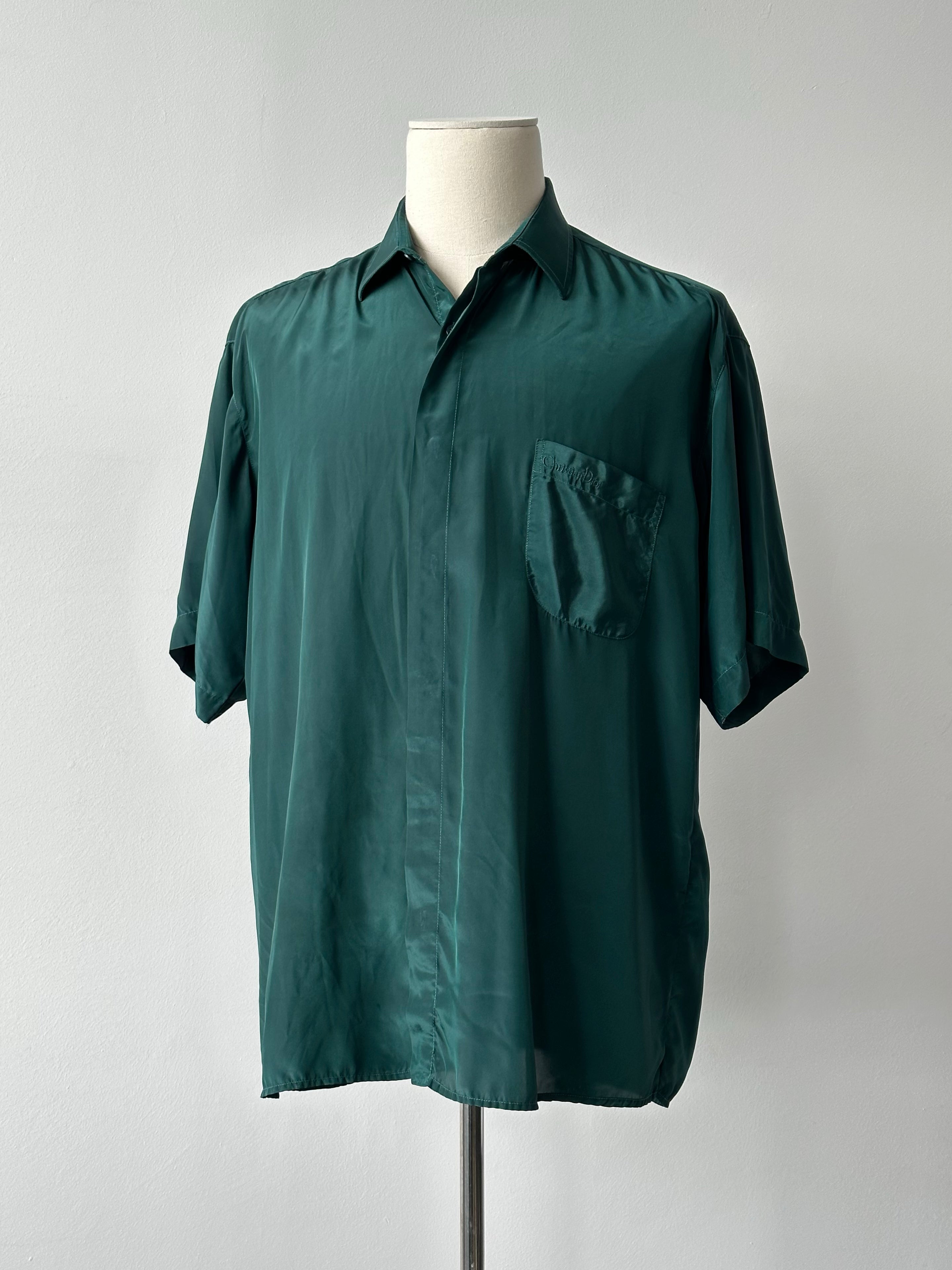 Christian Dior 1990s Pure Silk Short Sleeve Logo Shirt - XL