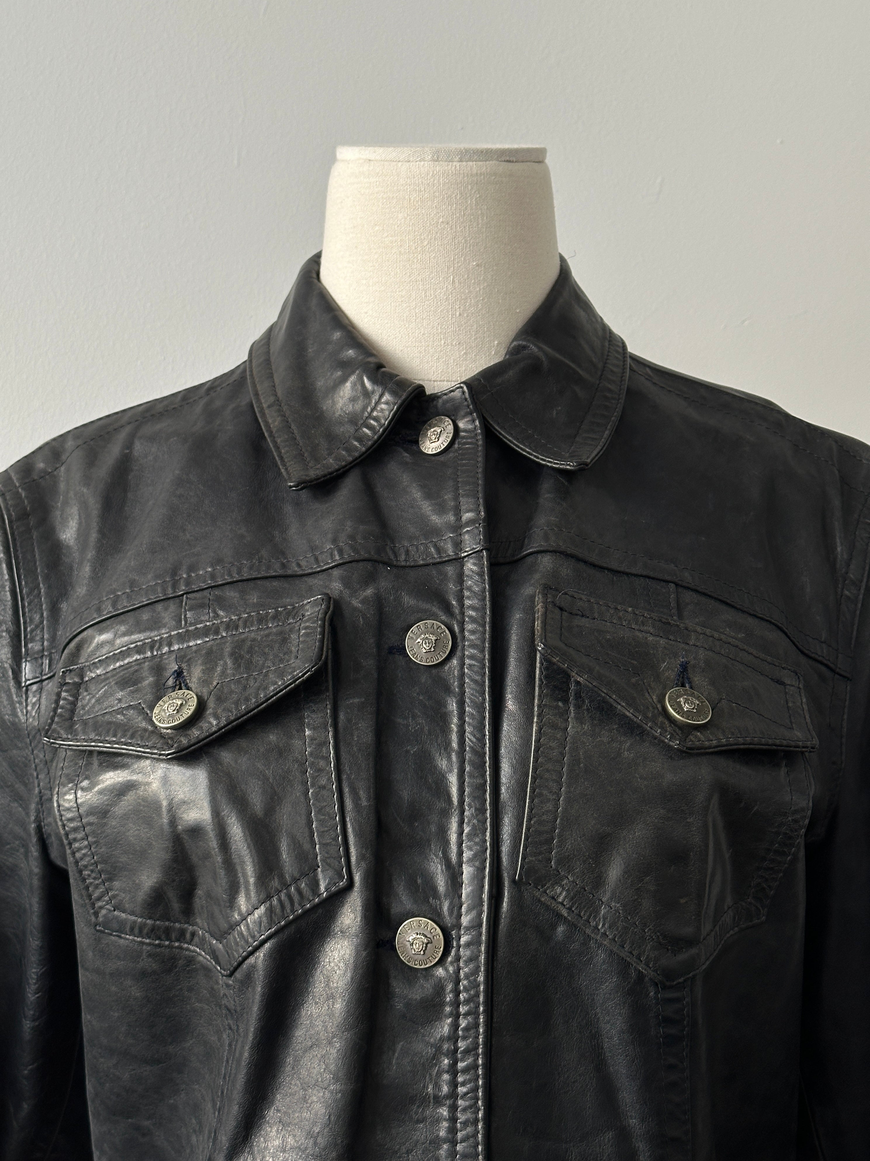 Versace Jeans Couture 2000s Bespoke Button Leather Jacket - S-M