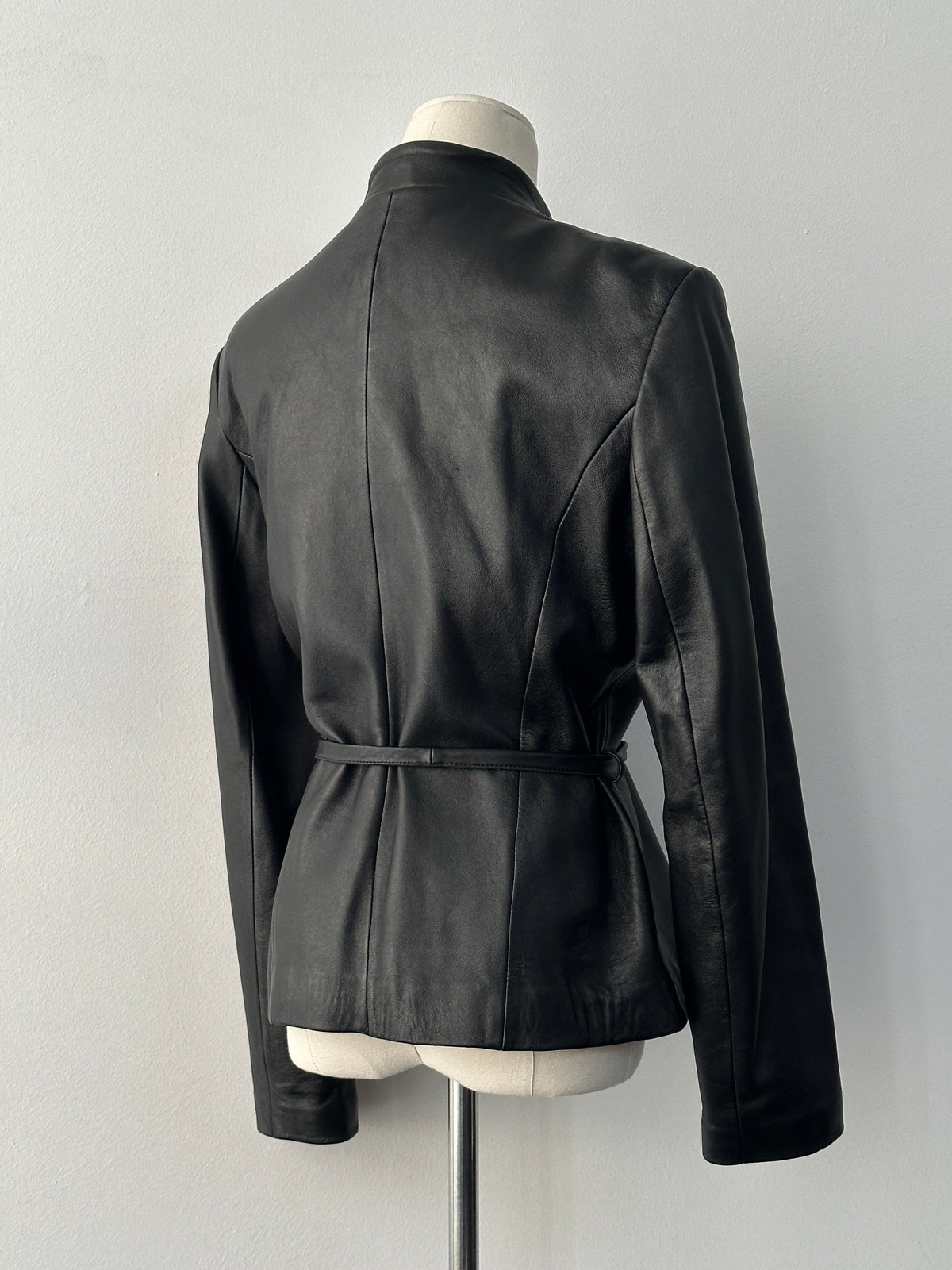 Vintage 1990s Asymmetric Belted Leather Jacket - S