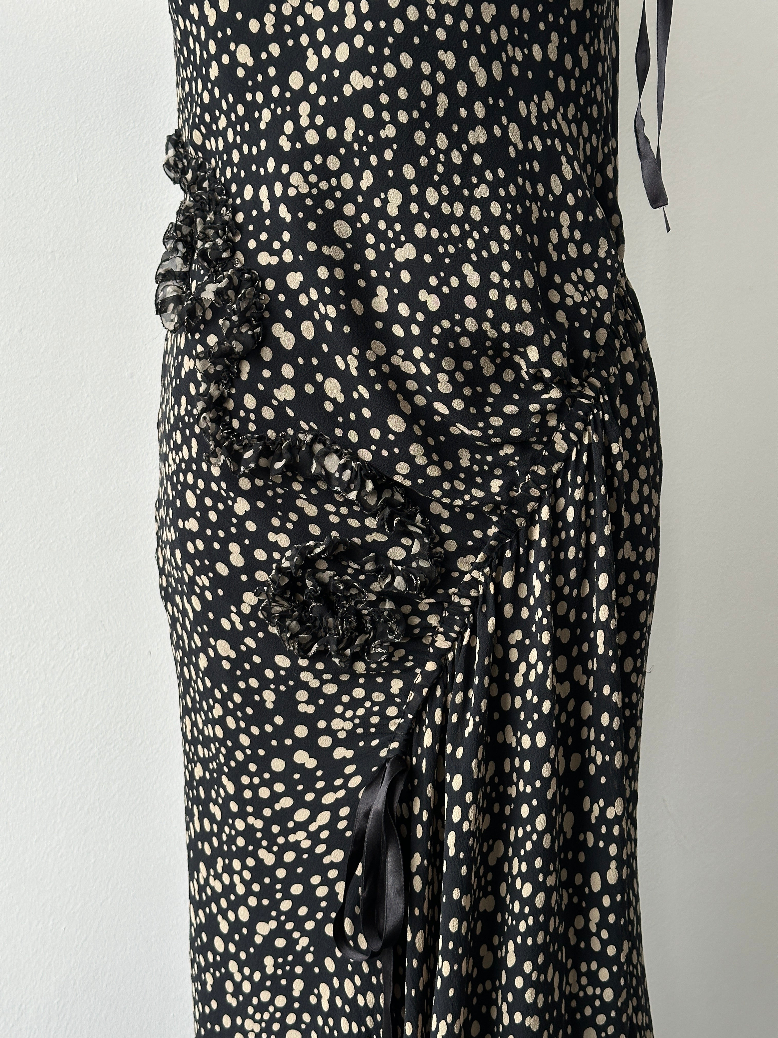 Vintage 2000s Silk Asymmetric Ruffle Print Dress - S-M