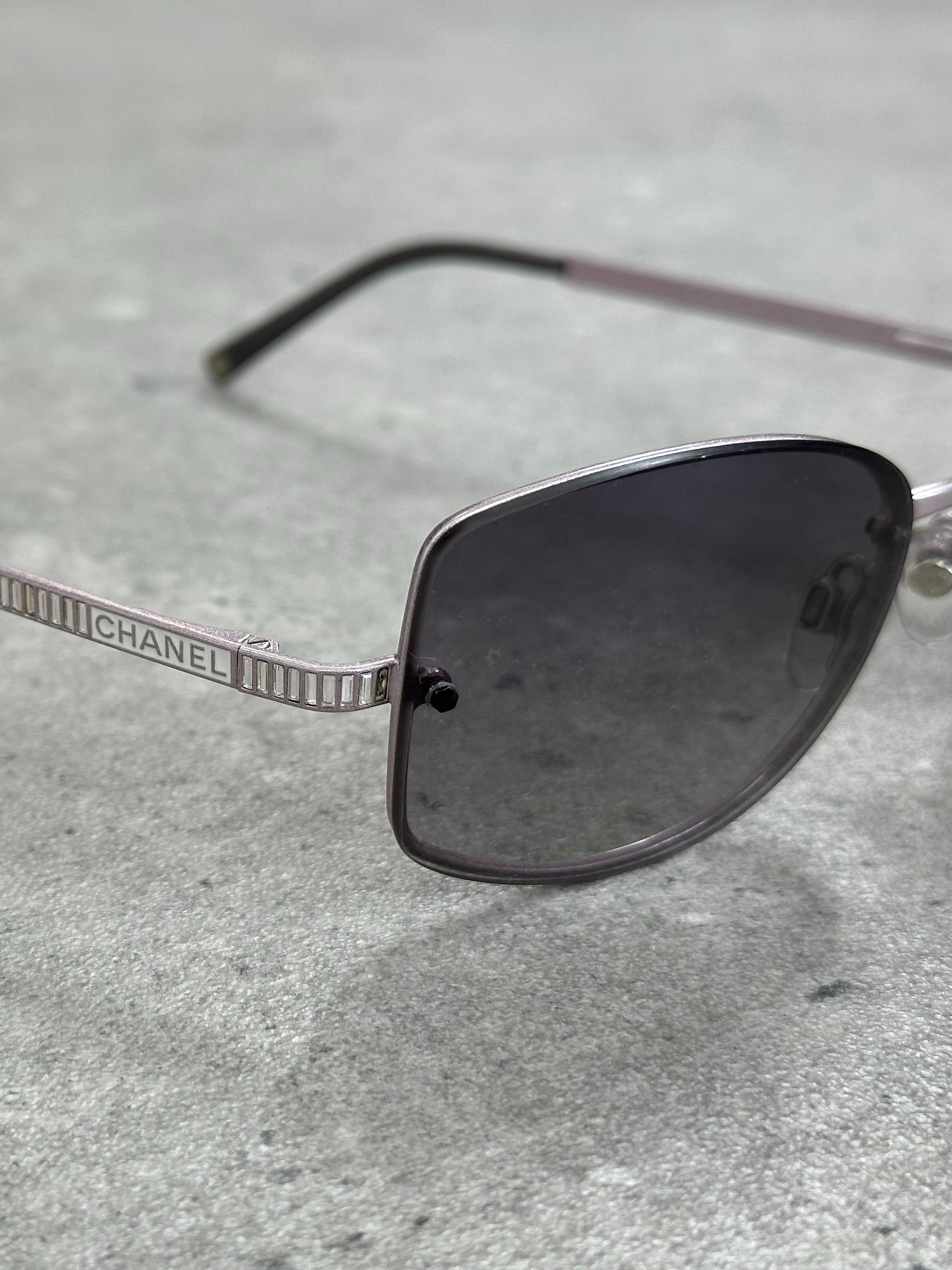 Chanel 2000s Rimless Crystal Bar Rectangle Sunglasses