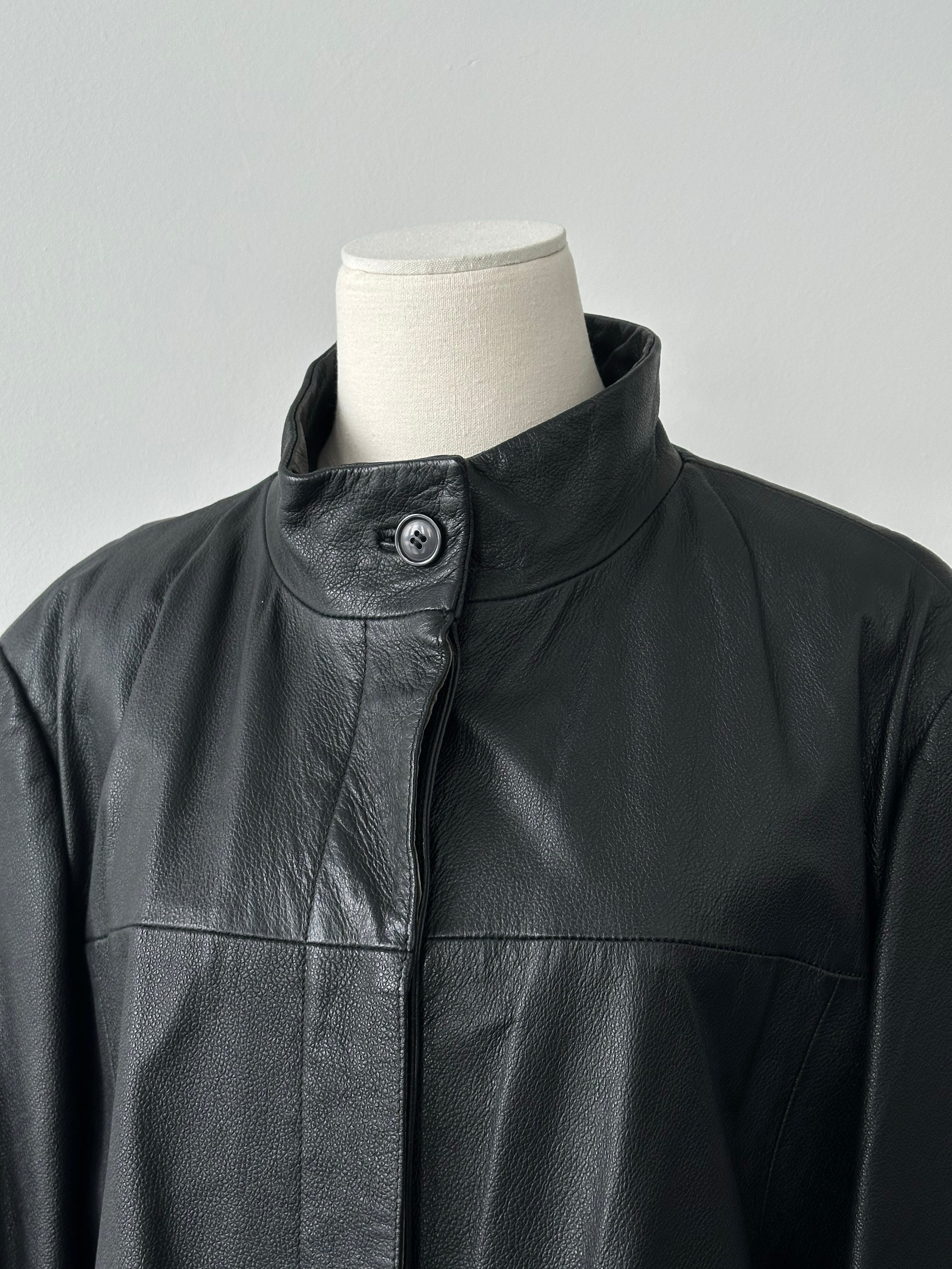 Vintage 1990s Collarless Leather Trench Coat - L/XL