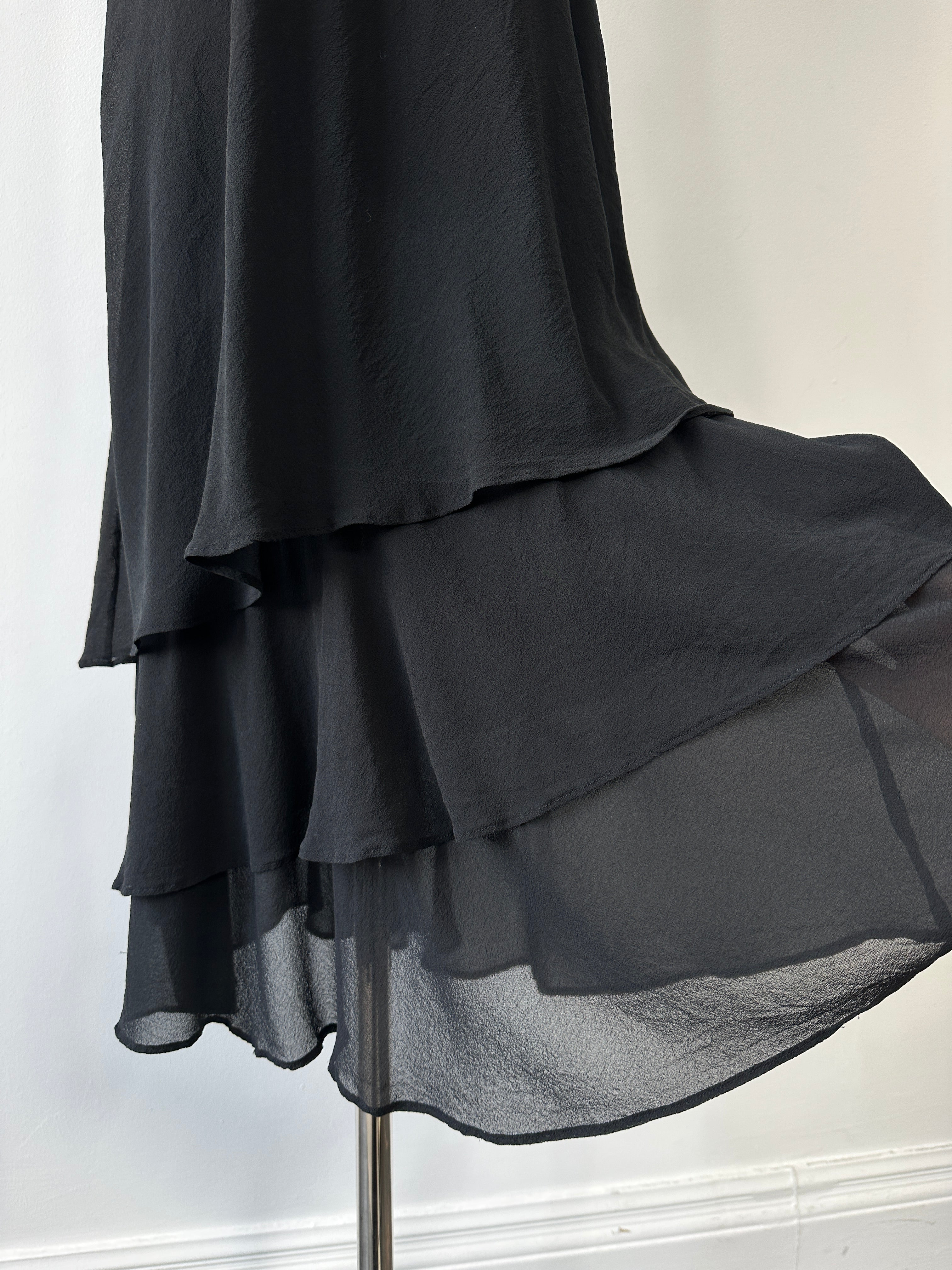 Vintage 1990s Pure Silk V Neck Floor Length Dress - M