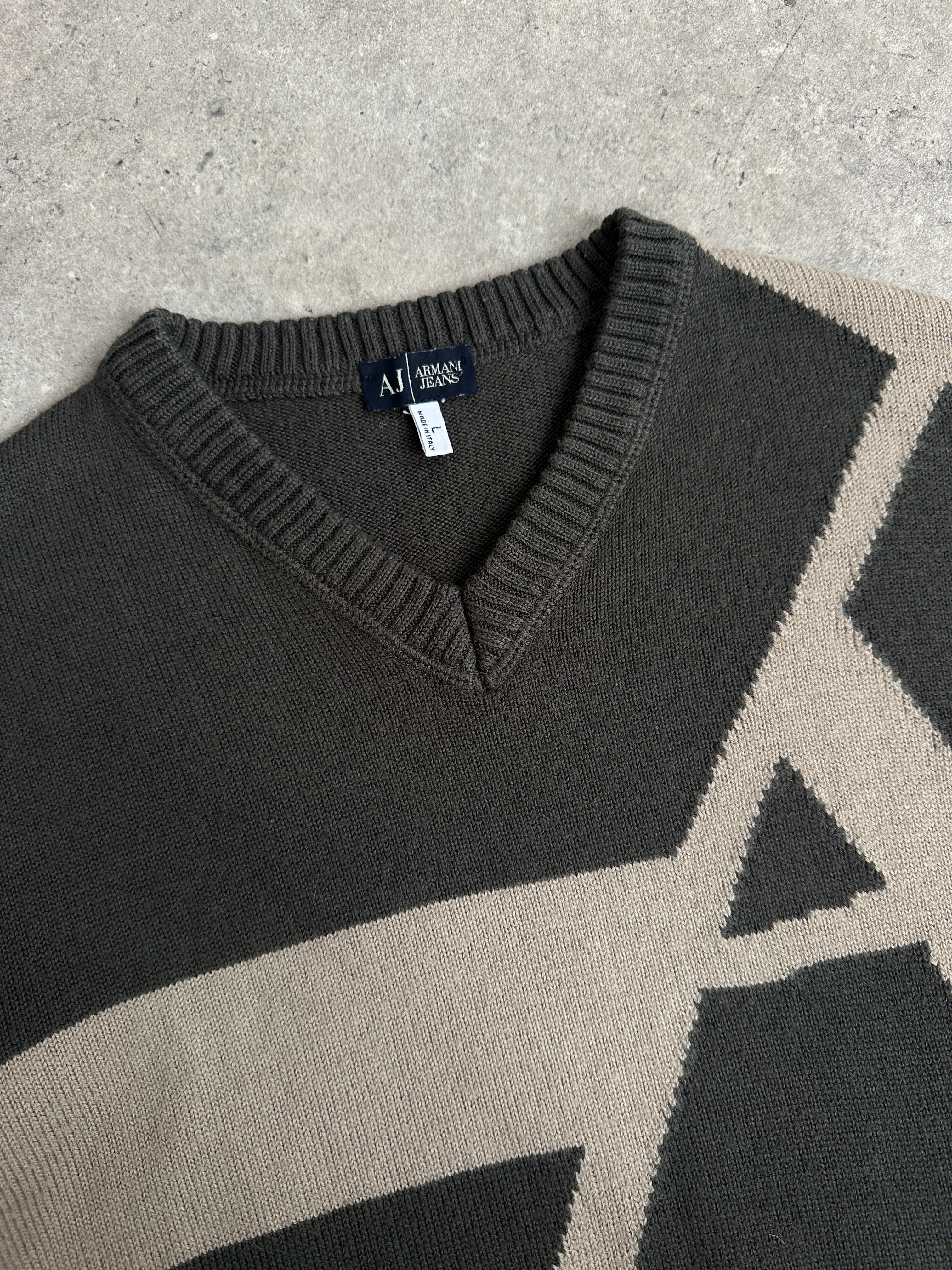 Armani Jeans 1990s Wool Logo V Neck Jumper - S