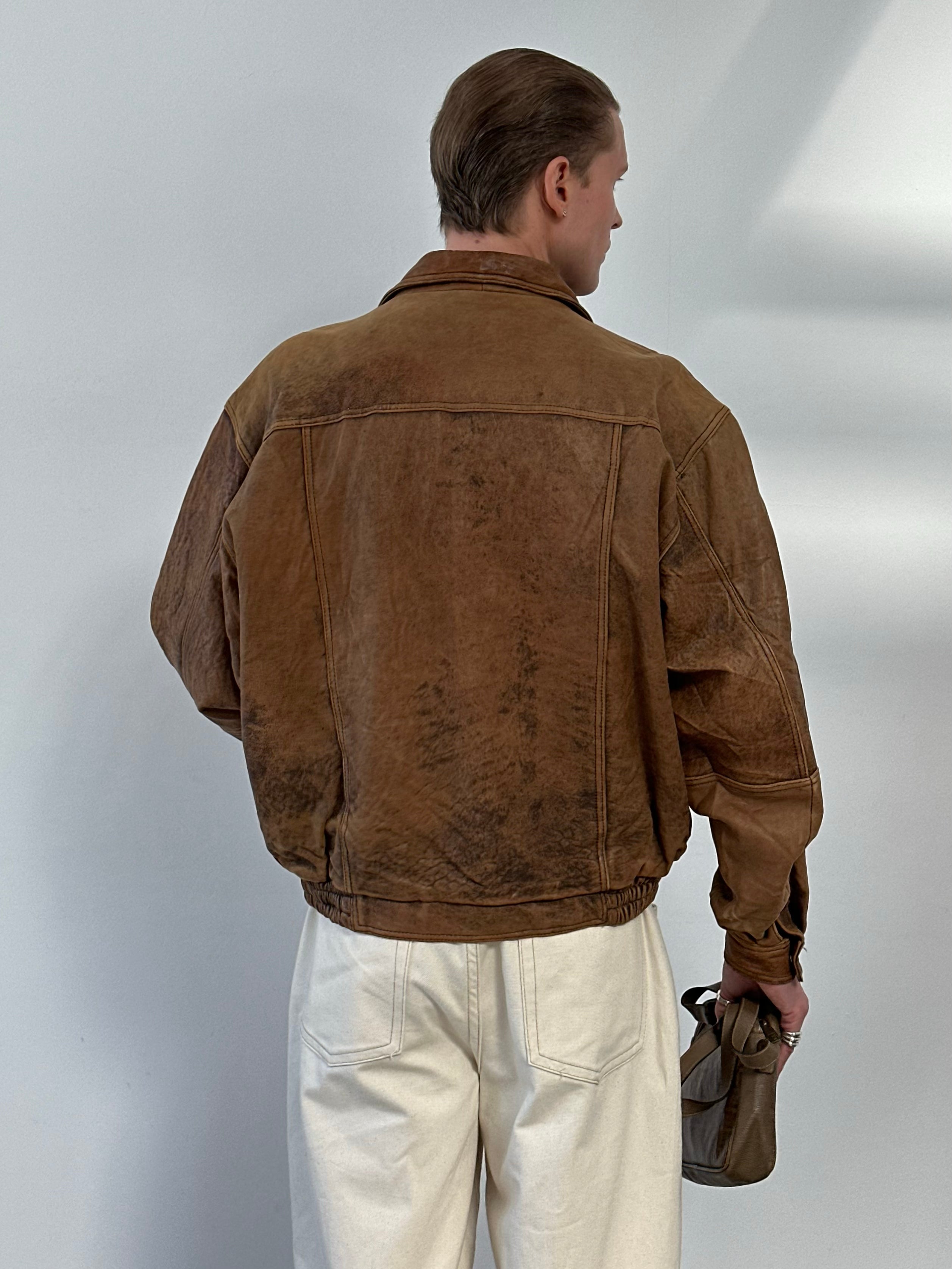 Vintage 1990s Aged Leather Bomber Jacket - XL