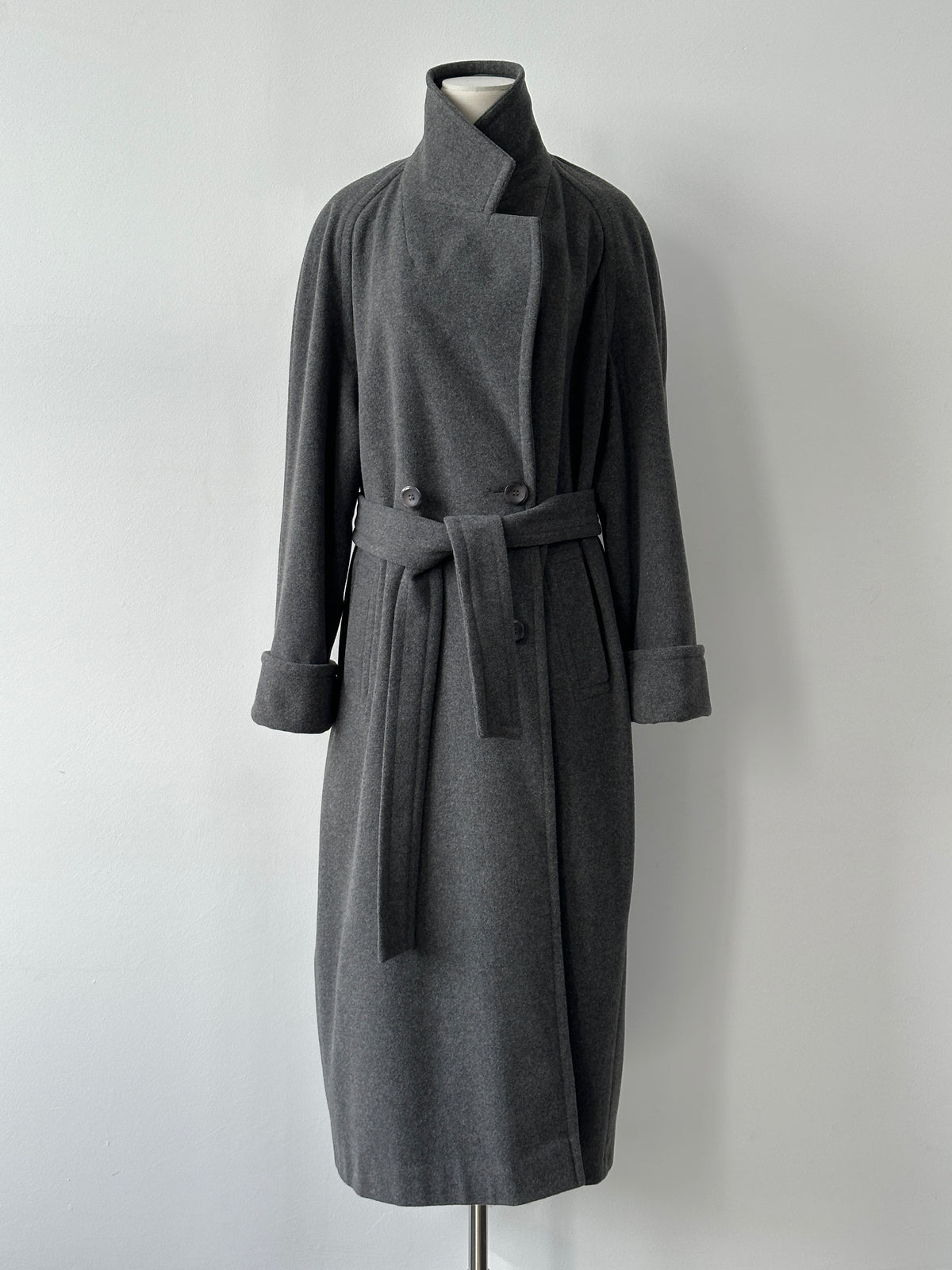 British Vintage 1990s Wool Cashmere Belted Double Breasted Coat - XL