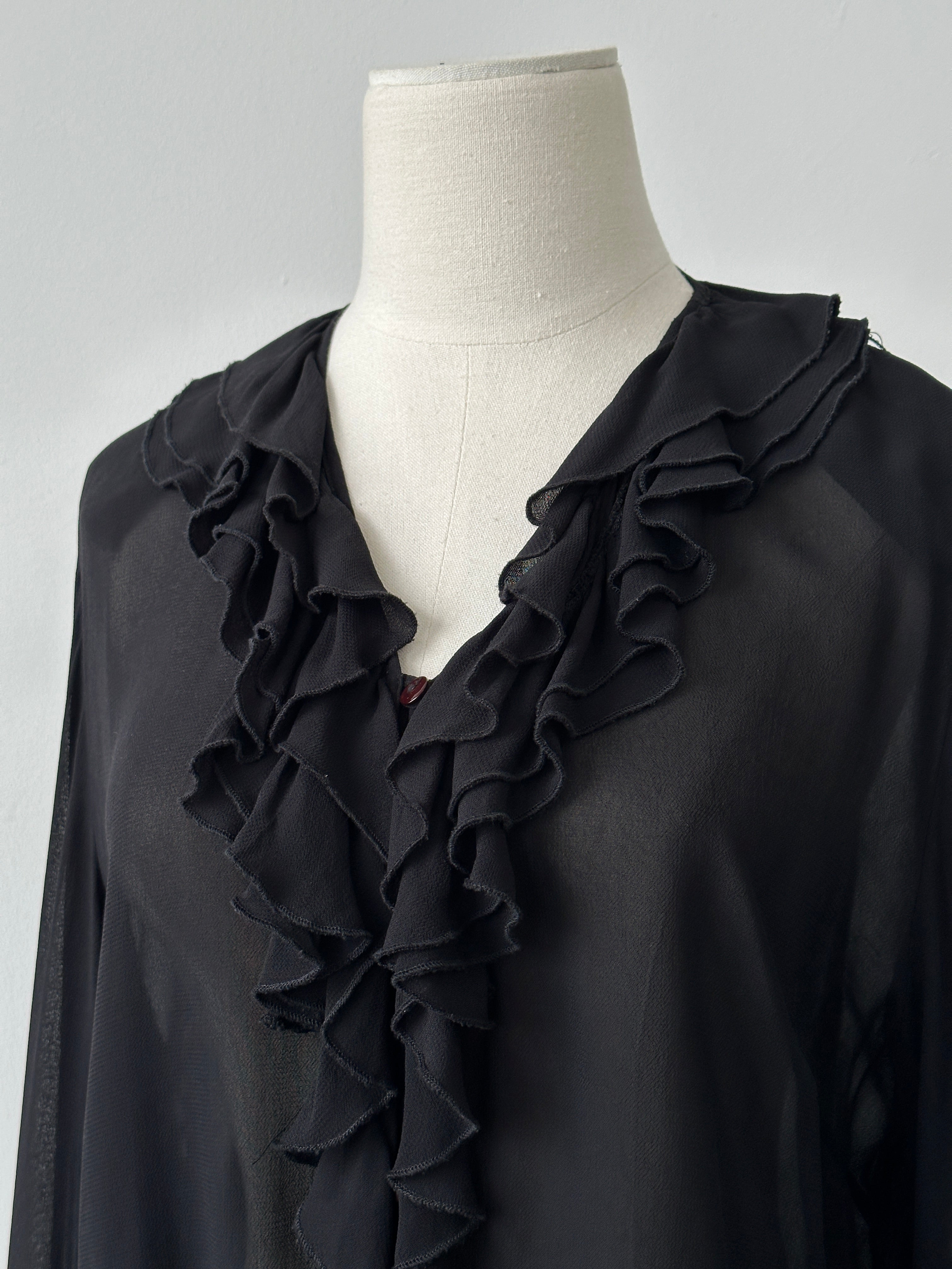 Vintage 1990s Sheer Ruffle Shirt - M