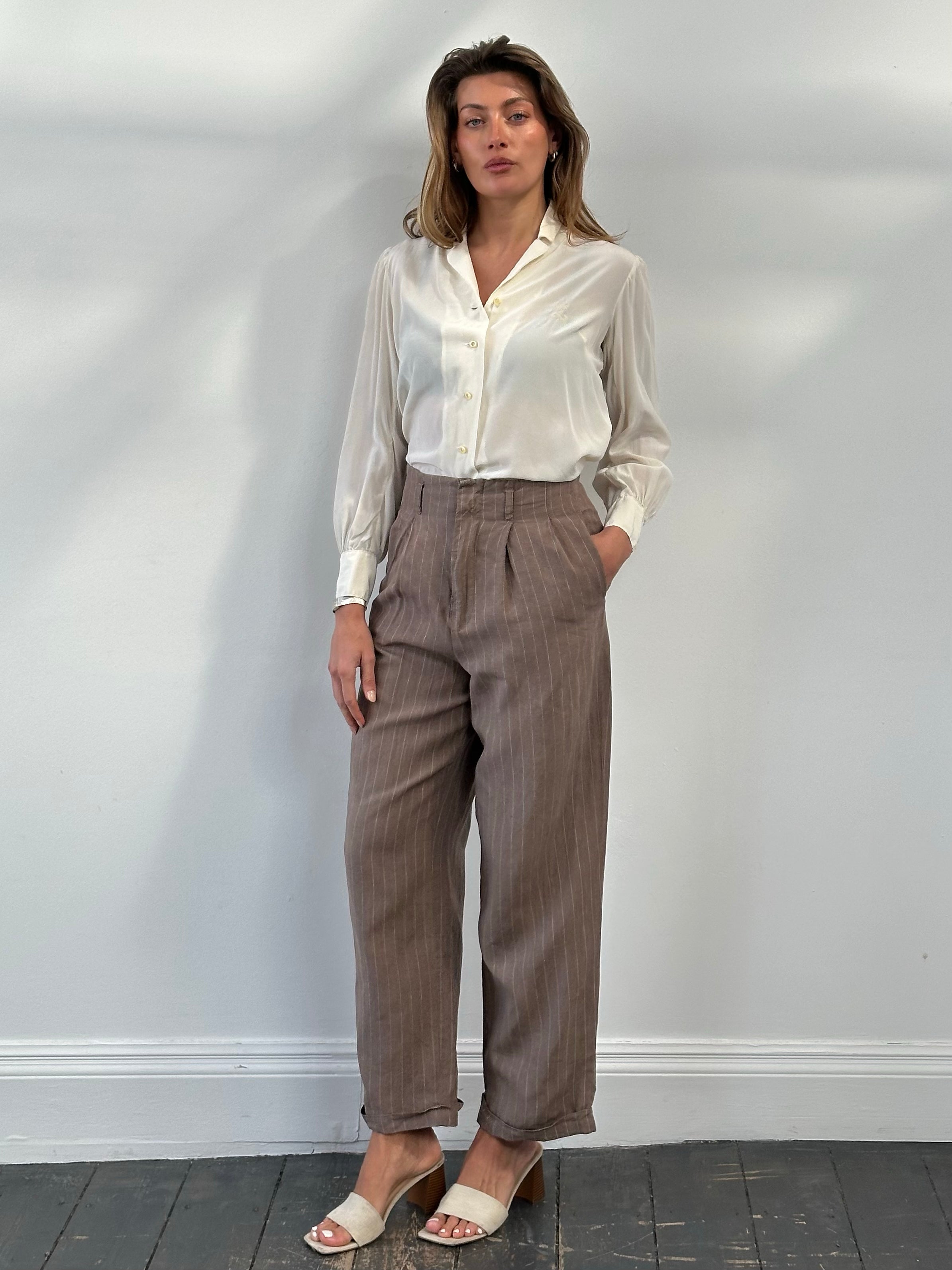 Jigsaw 1990s Pure Linen Striped Wide Leg Trouser -