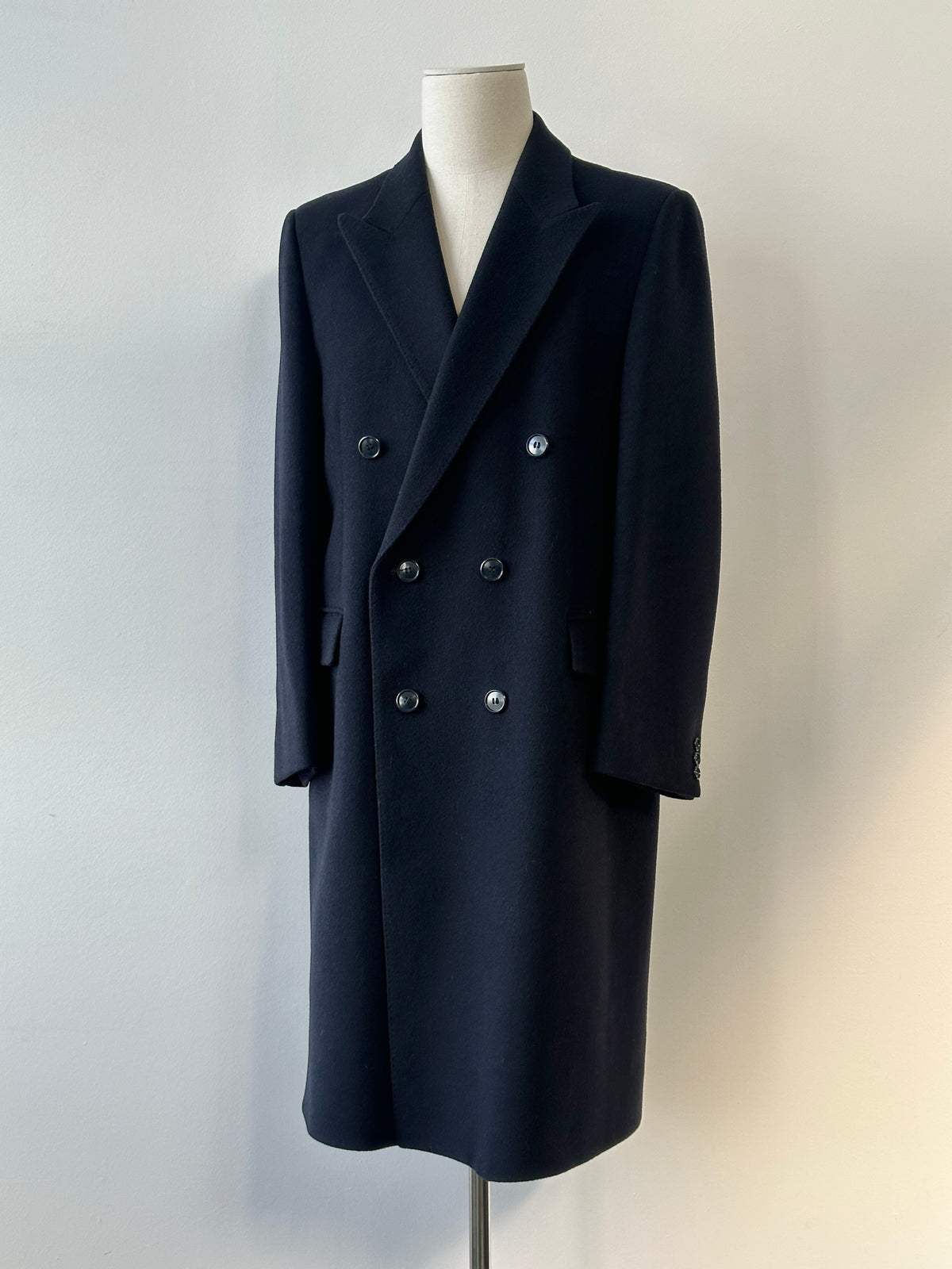 British Vintage 1990s Wool Cashmere Double Breasted Coat - M