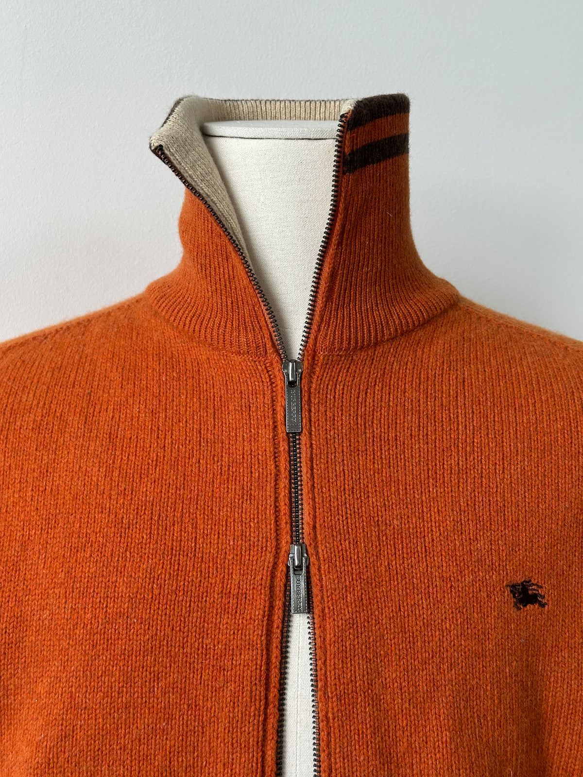 Burberry 1990s Wool Double Zip Funnel Neck Cardigan - L