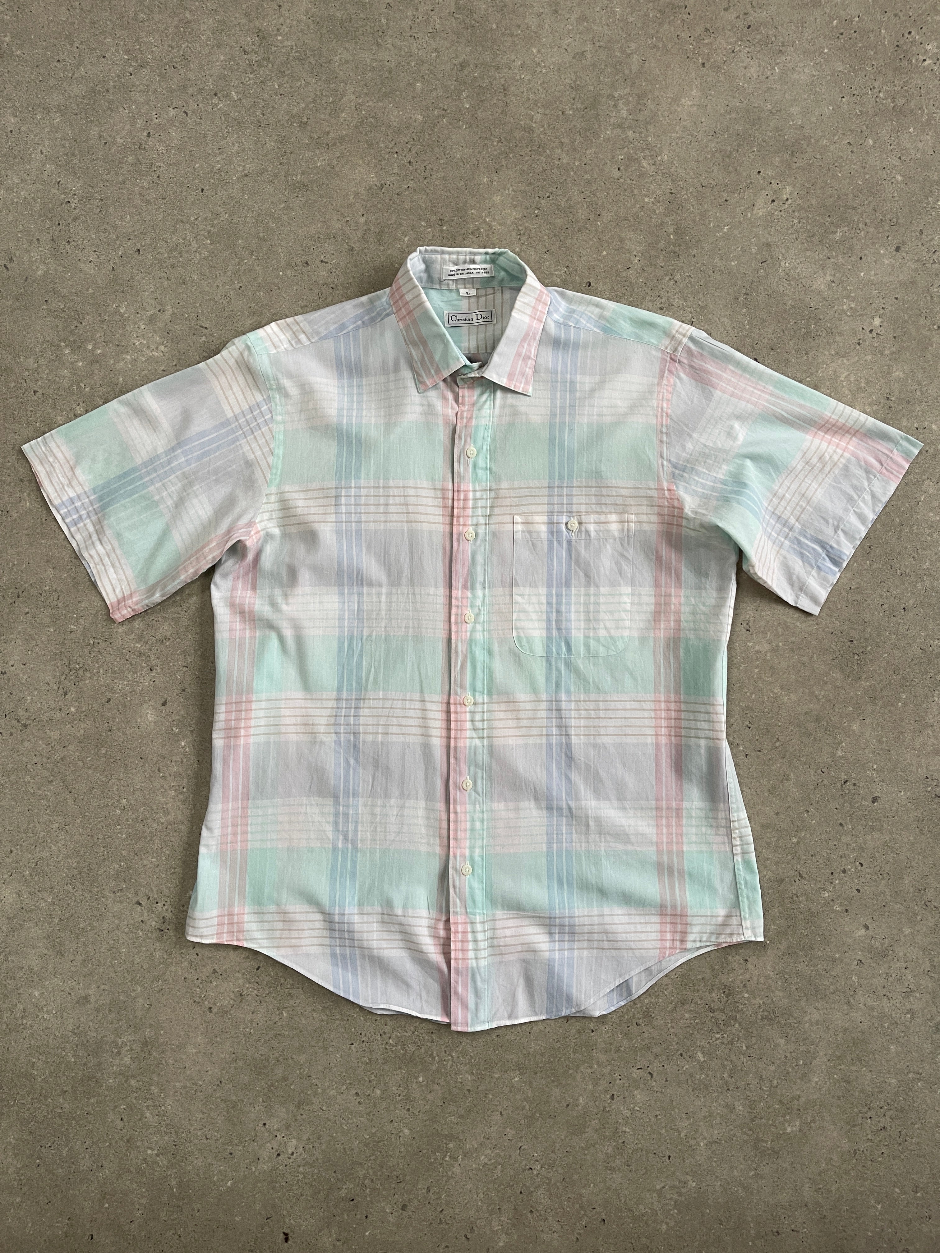 Christian Dior 1990s cotton short sleeve shirt, men's size M, featuring classic design and lightweight fabric.