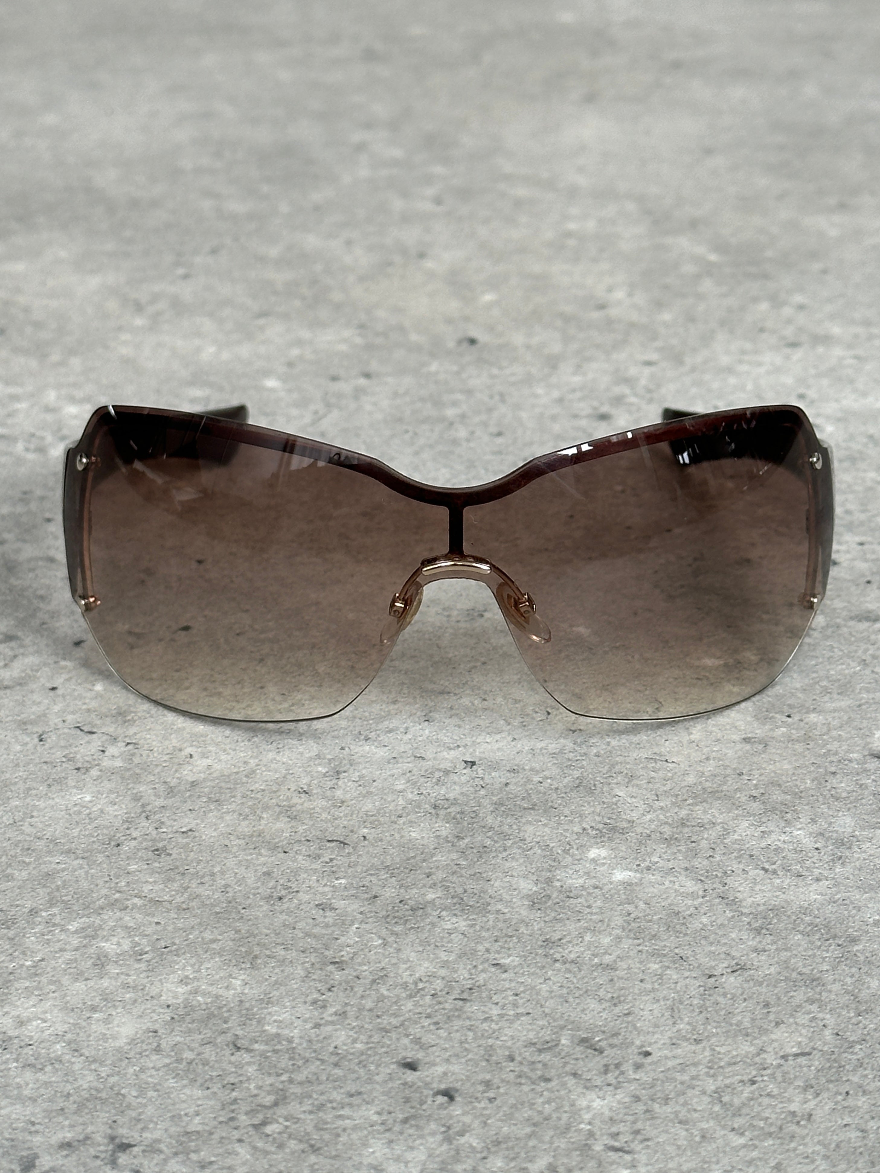 Gucci 2000s Tom Ford Era Oversized Shield Monogram Sunglasses
